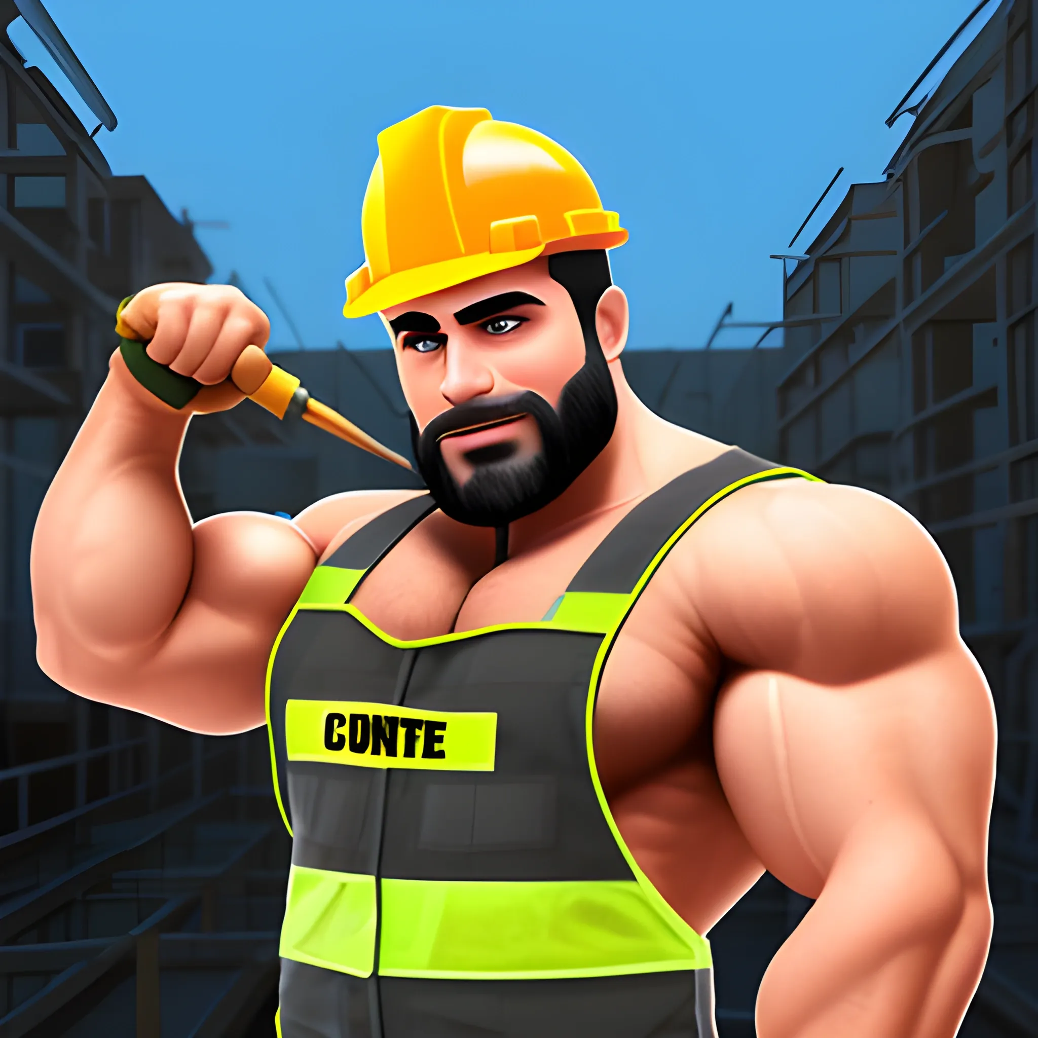 create a muscled hairy construction worker