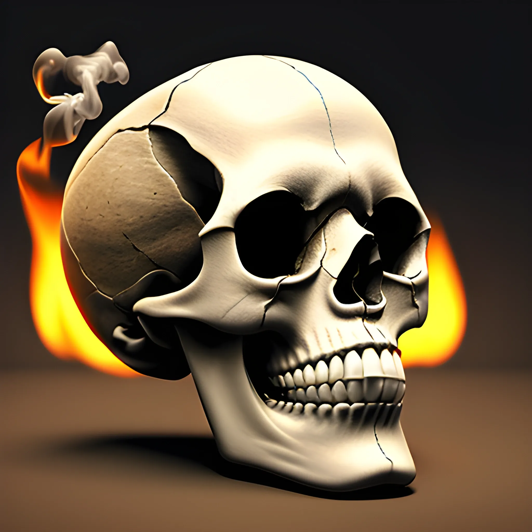 realistic human skull with cigarette

