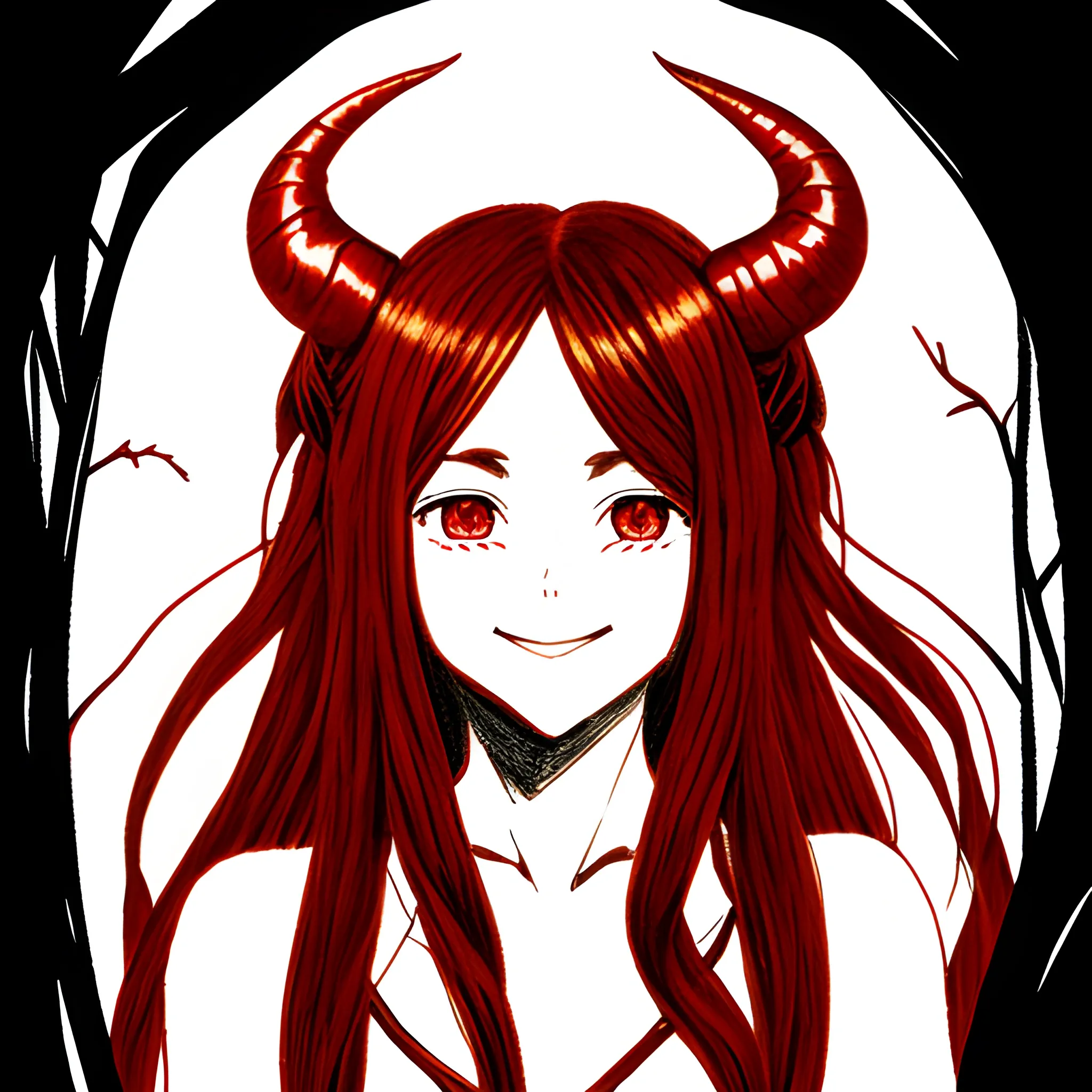 Shadow of a devil lady by a tree, has long hair, anime style, re ...