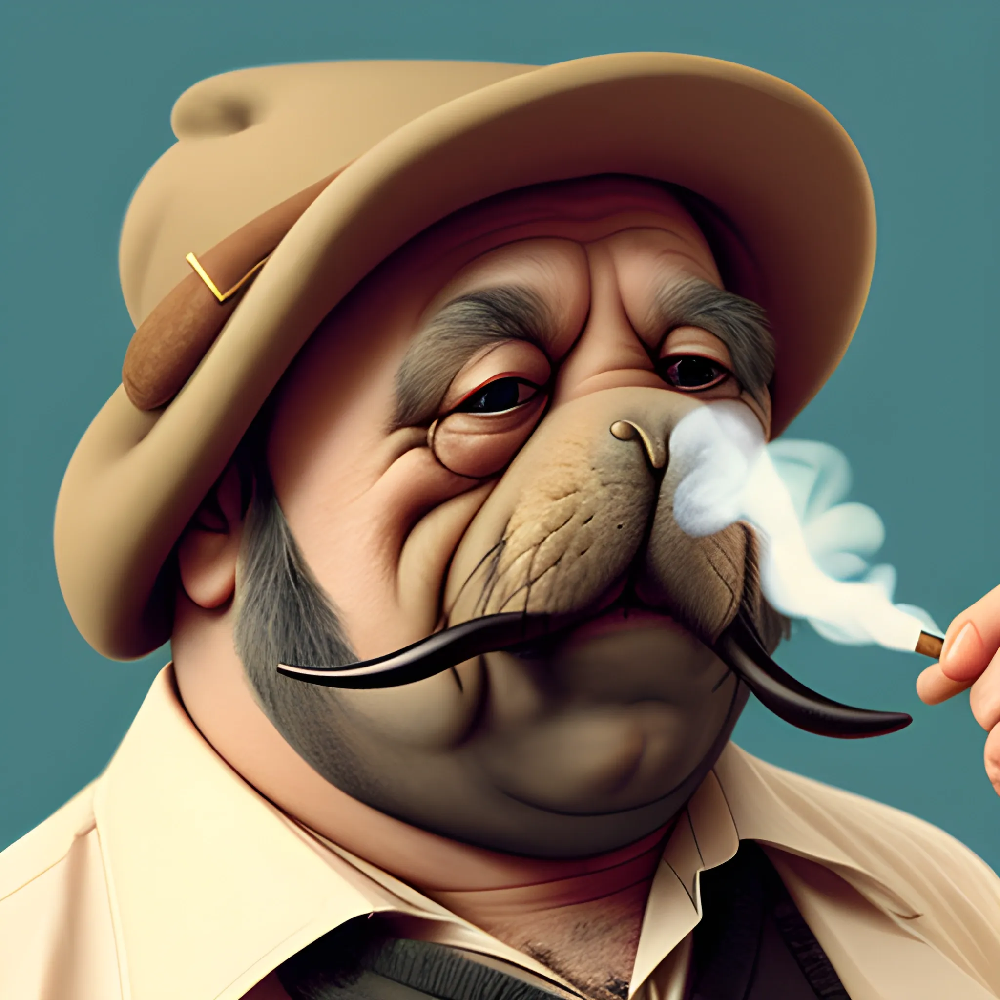 smoking walrus with a pince-nez
