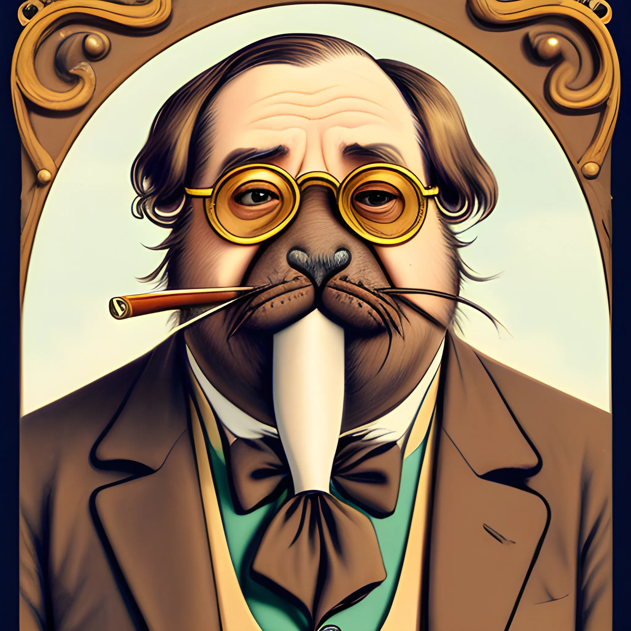 smoking walrus with a pince-nez
