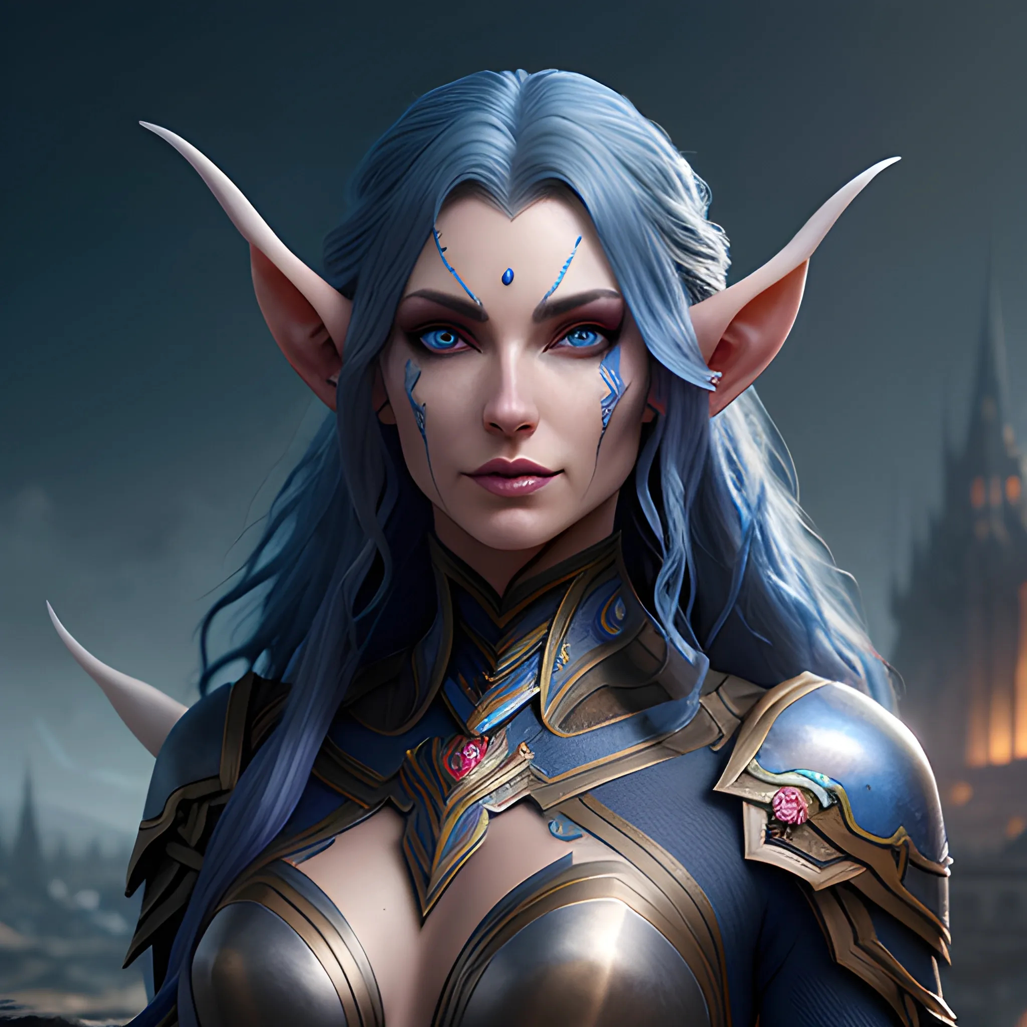 elf girl blue eyes long curly hair slim build 8k detailed matte painting, deep color, fantastical, intricate detail, splash screen, complementary colors, fantasy concept art, 8k resolution trending on Artstation Unreal Engine 5