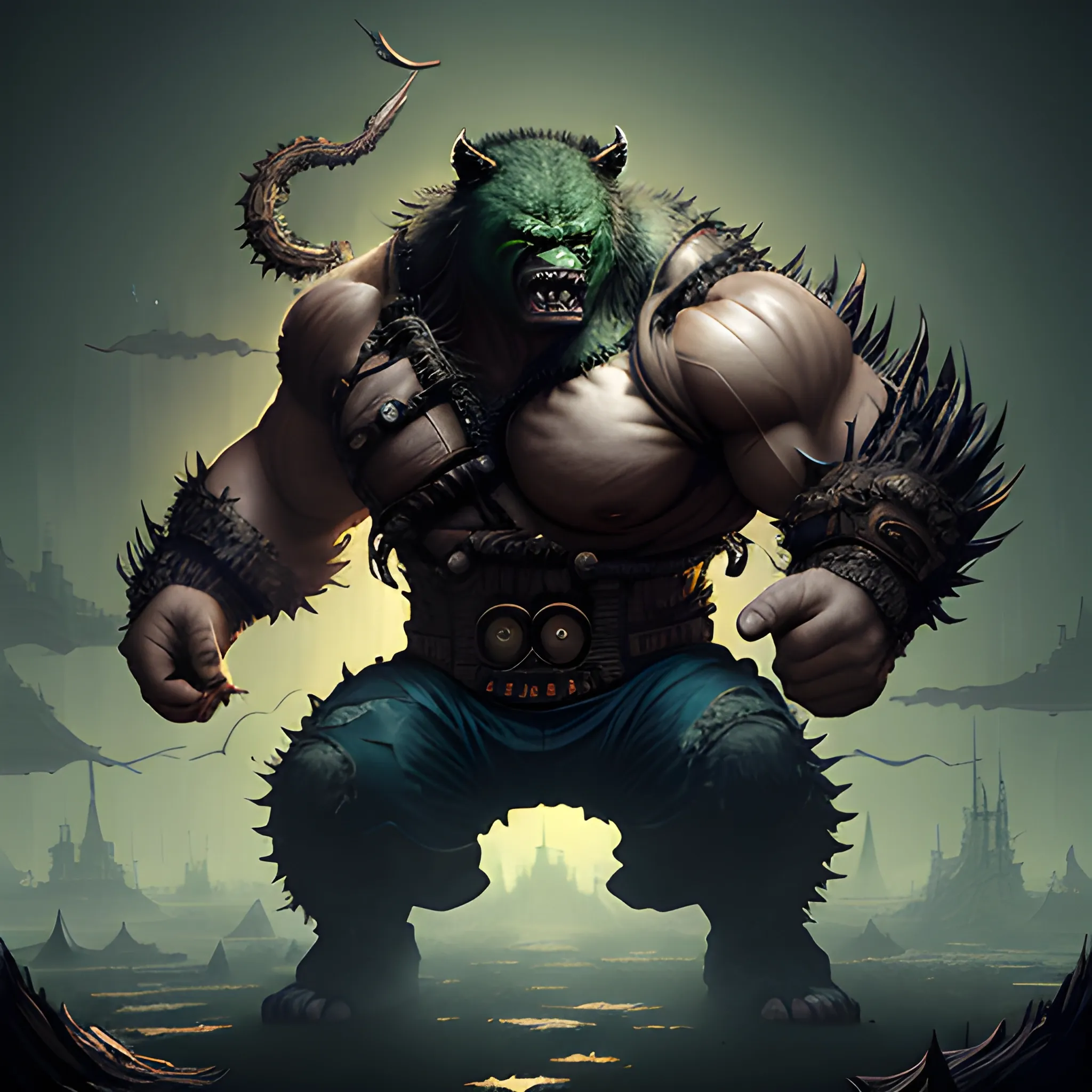 Cai GuoRUN's illustration style, A Magnificent hulk with werewol ...