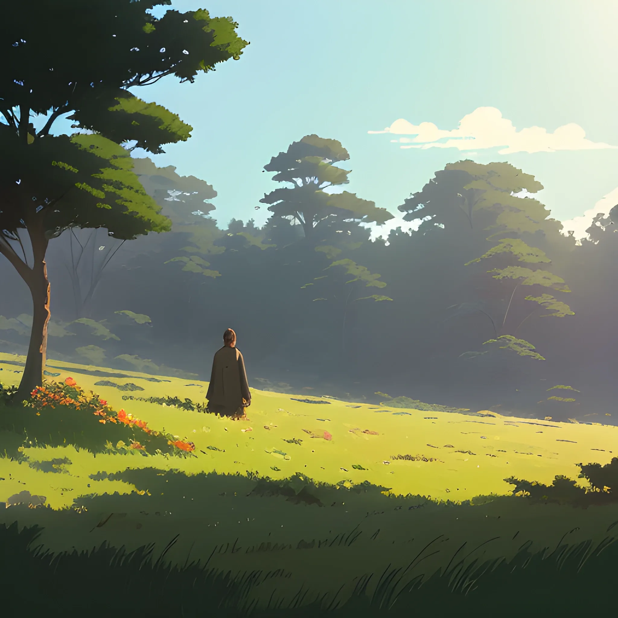 low view with bush... in the style of makoto shinkai and greg rutkowski and albert bierstadt and james gurney, Cartoon