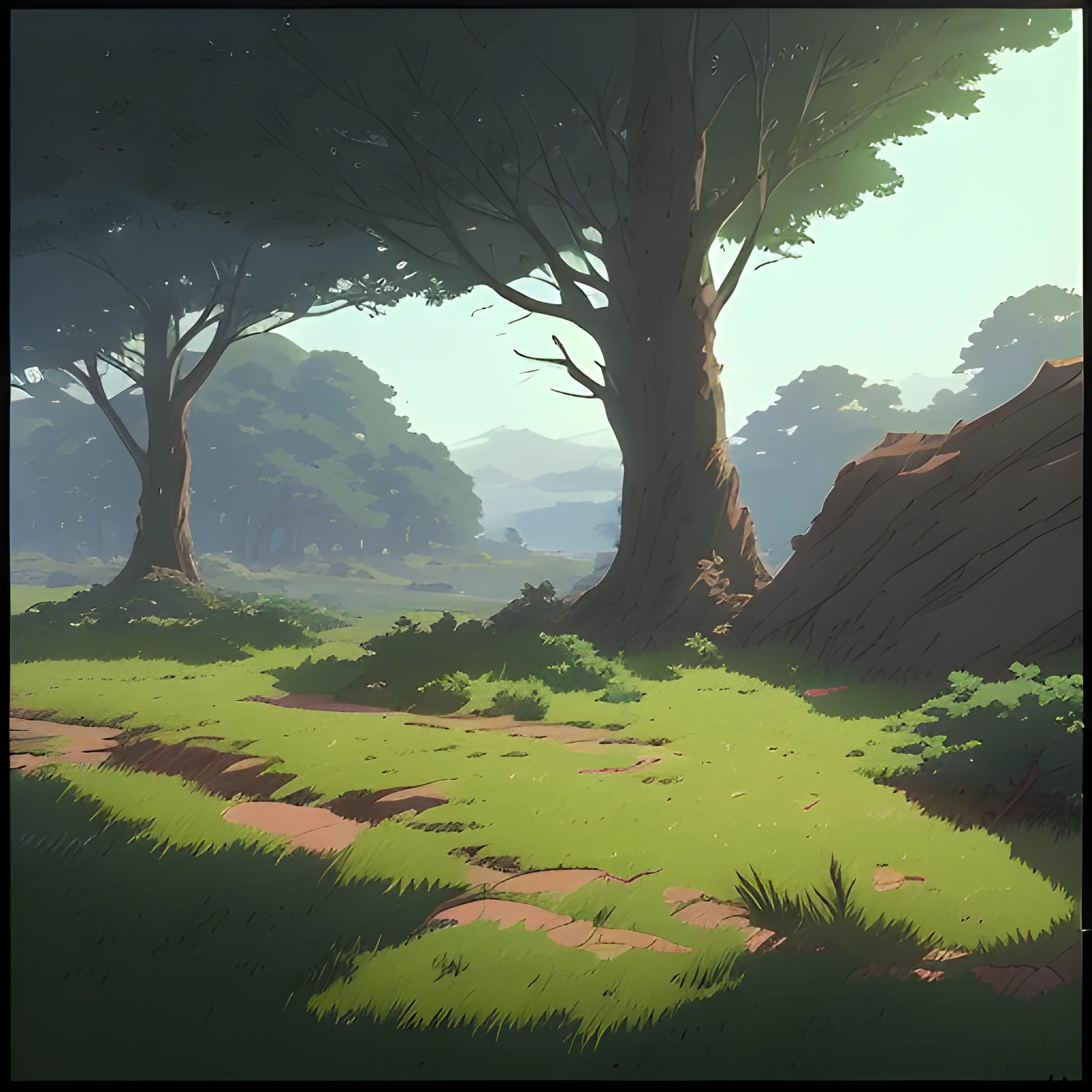 low view with bush... in the style of makoto shinkai and greg rutkowski and albert bierstadt and james gurney, Cartoon