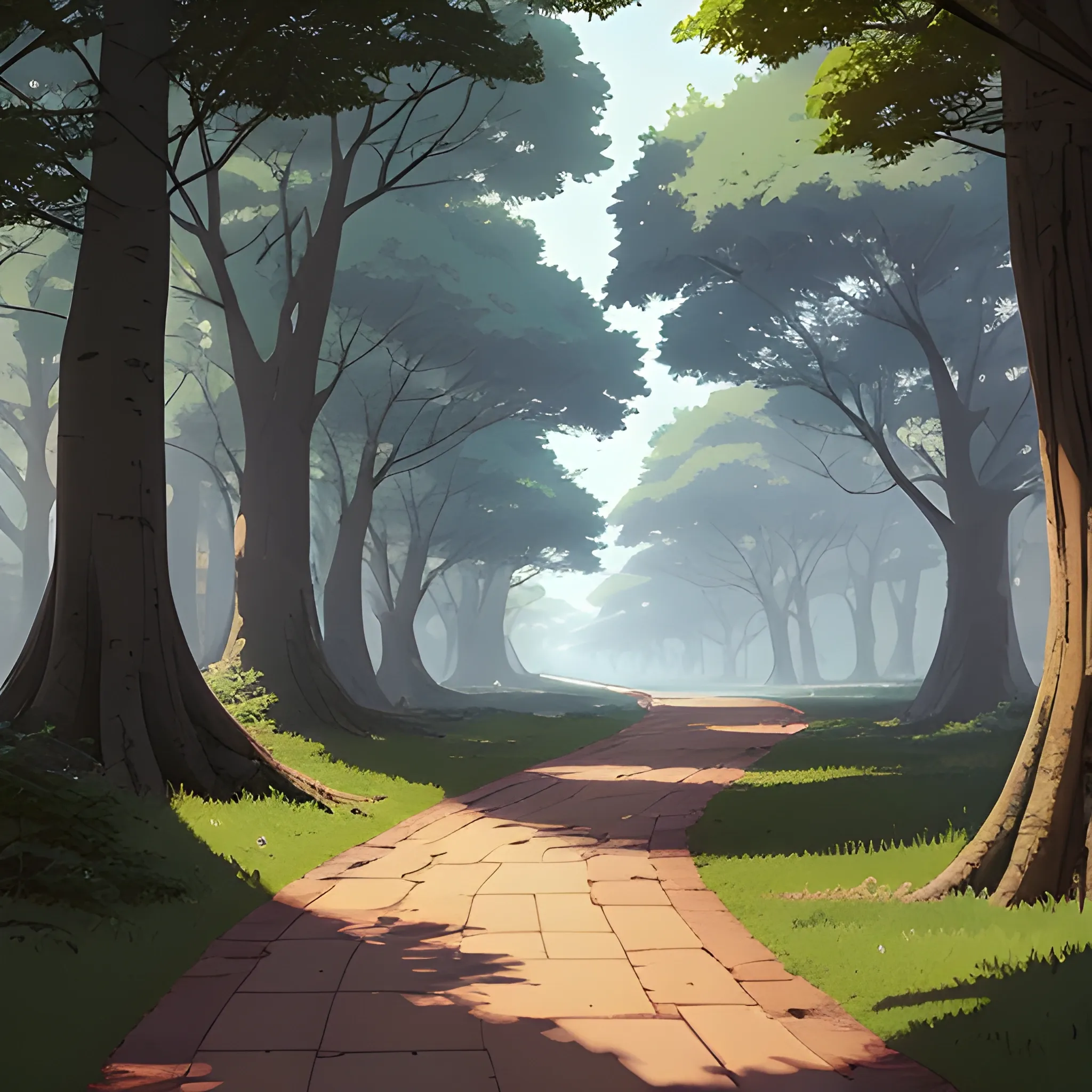 a path with trees... in the style of makoto shinkai and greg rutkowski and albert bierstadt and james gurney, Cartoon