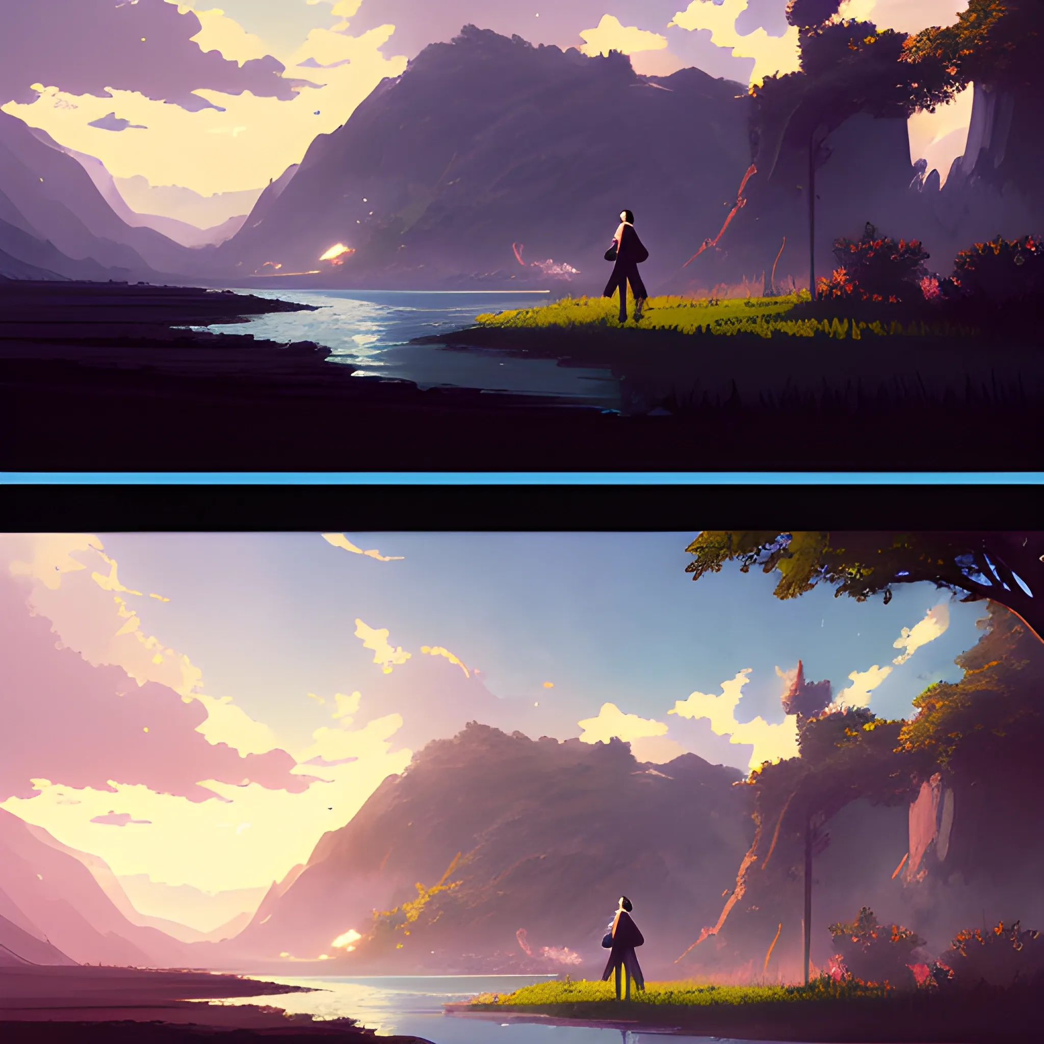 fooliage... in the style of makoto shinkai and greg rutkowski and albert bierstadt and james gurney, Cartoon