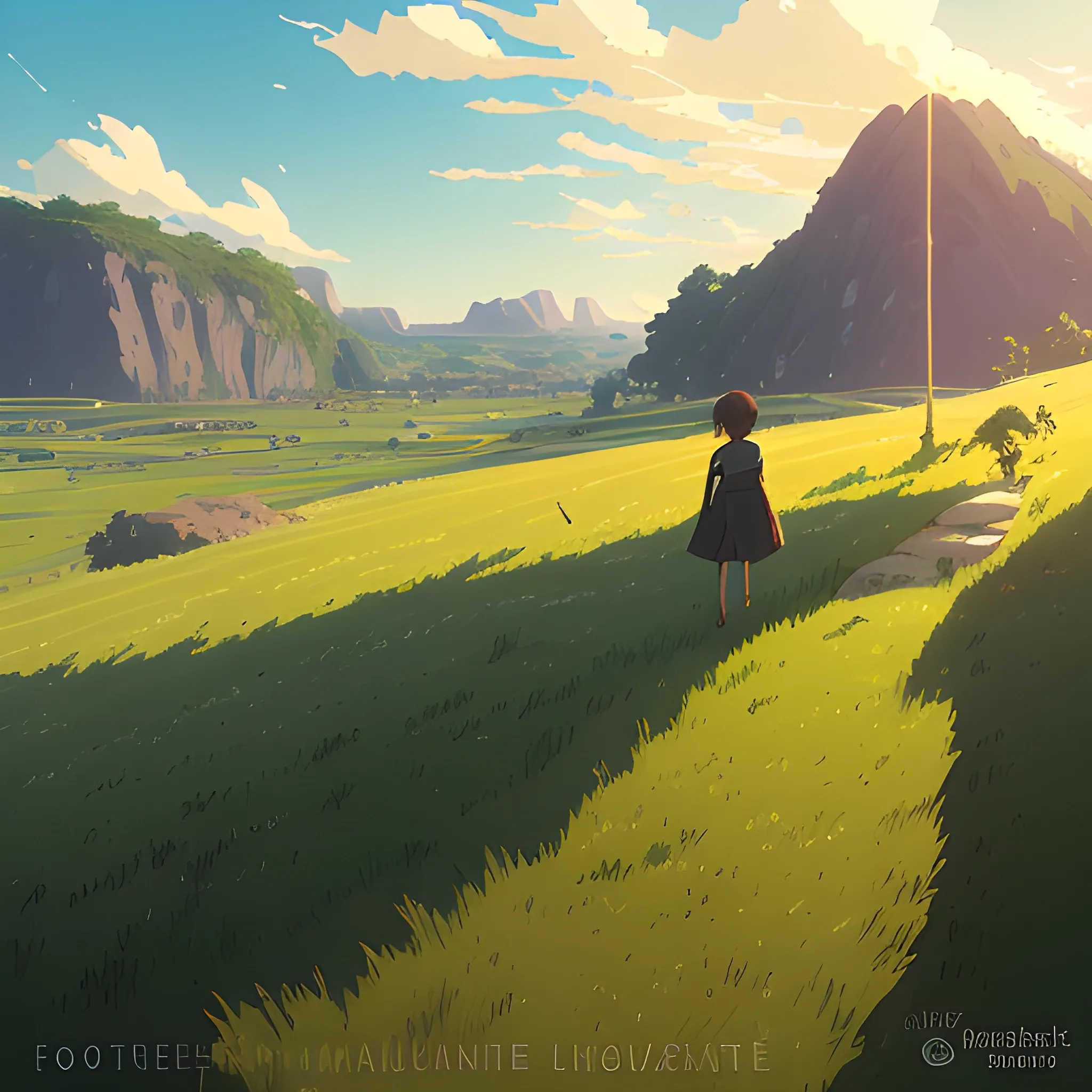 fooliage with grass and sky... in the style of makoto shinkai and greg rutkowski and albert bierstadt and james gurney, Cartoon