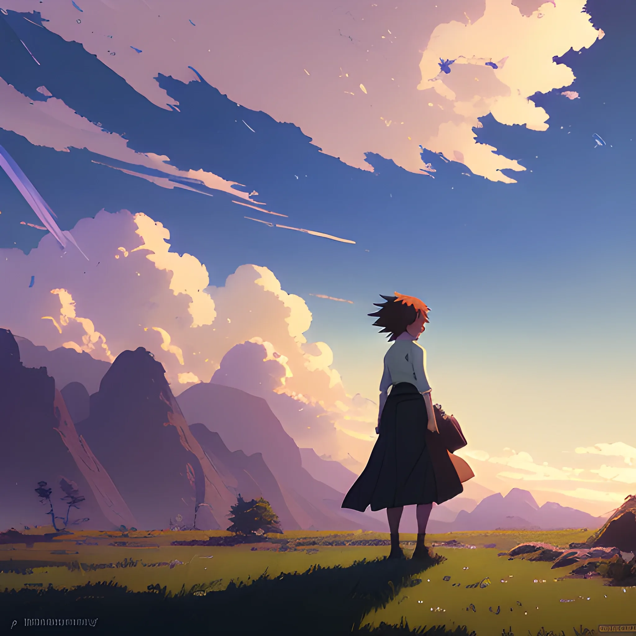 day with sky... in the style of makoto shinkai and greg rutkowski and albert bierstadt and james gurney, Cartoon