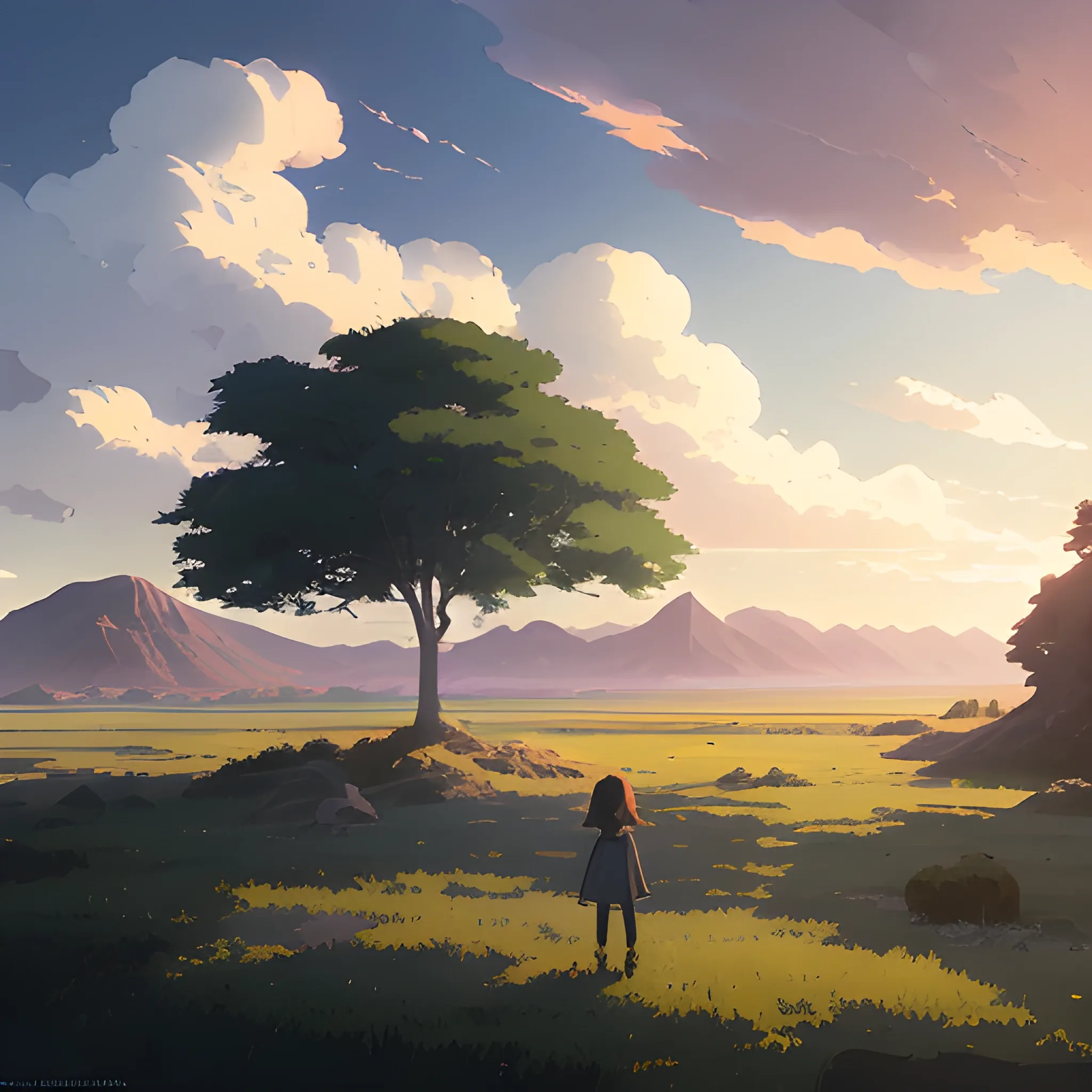 day with sky... in the style of makoto shinkai and greg rutkowski and albert bierstadt and james gurney, Cartoon