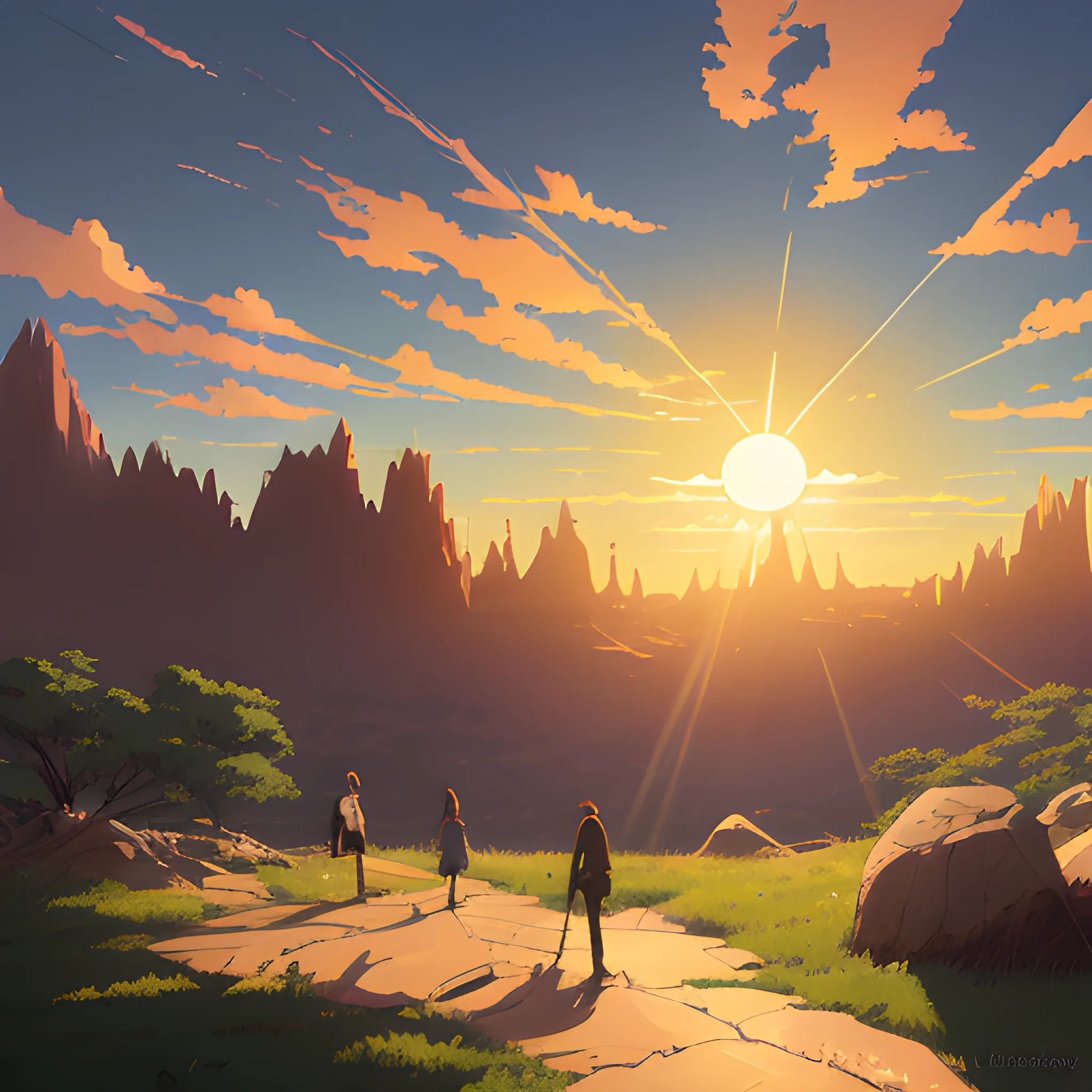 day with sun and sky... in the style of makoto shinkai and greg rutkowski and albert bierstadt and james gurney, Cartoon