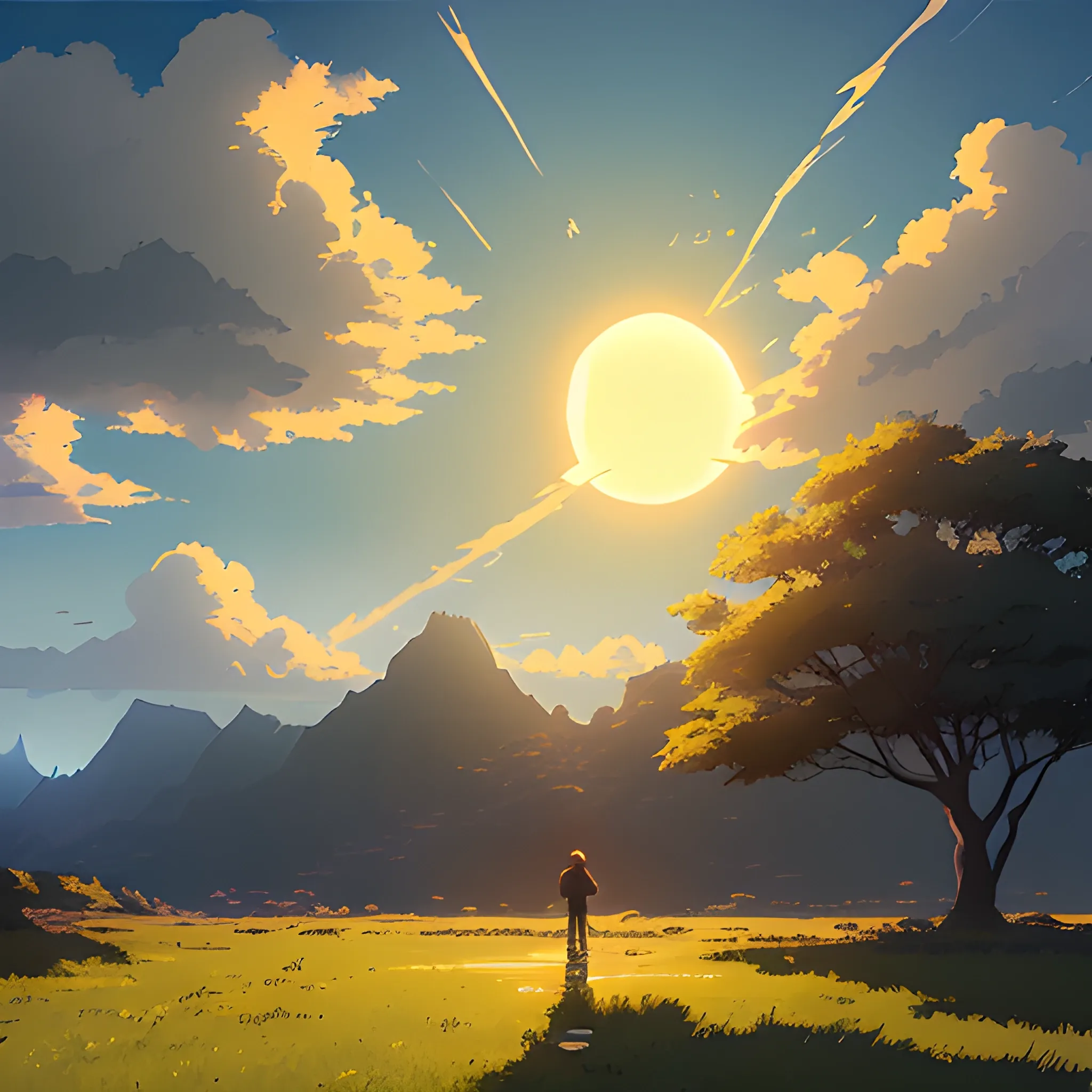 sun and sky... in the style of makoto shinkai and greg rutkowski and albert bierstadt and james gurney, Cartoon