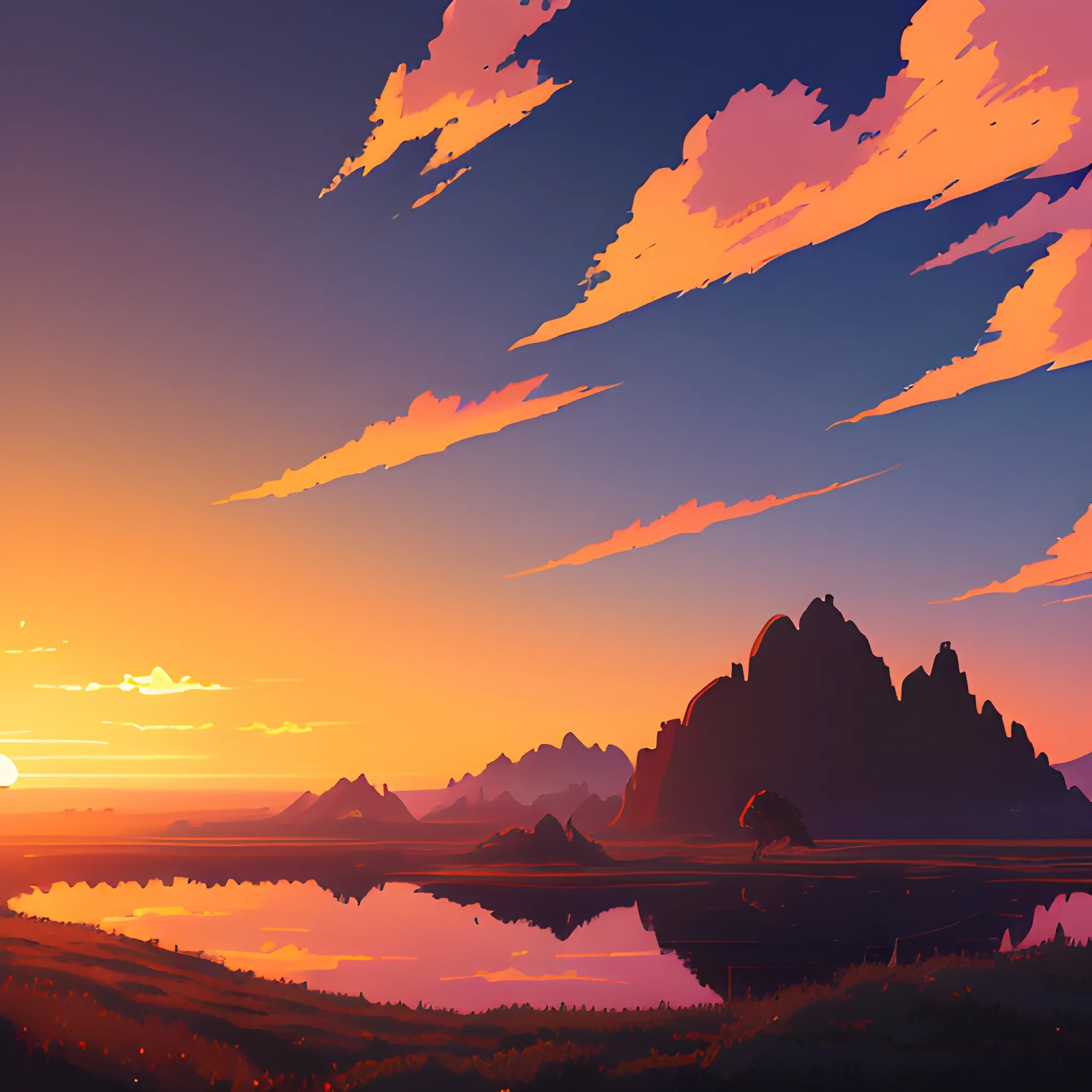 sunrise and sky... in the style of makoto shinkai and greg rutkowski and albert bierstadt and james gurney, Cartoon