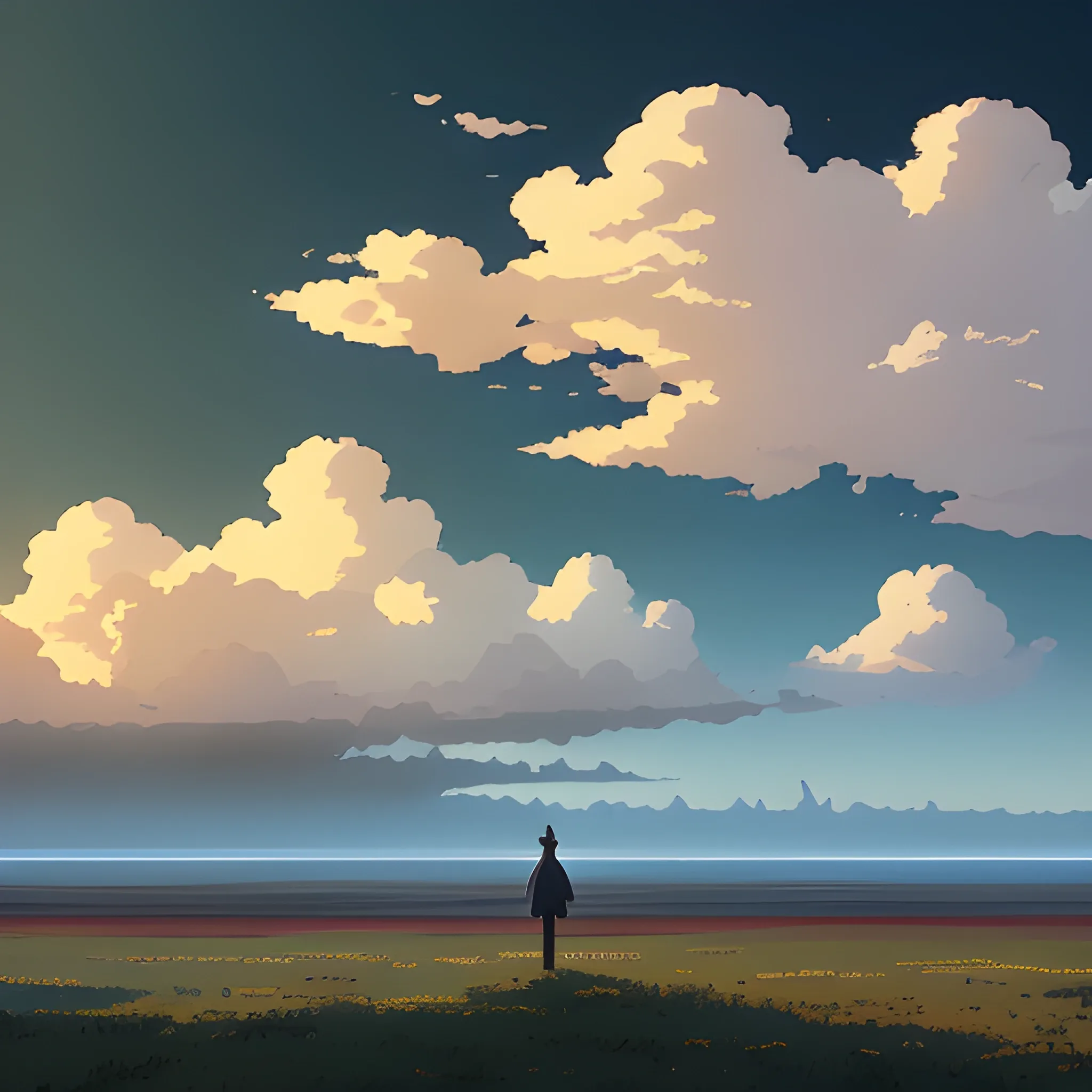 sky with cloud... in the style of makoto shinkai and greg rutkowski and albert bierstadt and james gurney, Cartoon