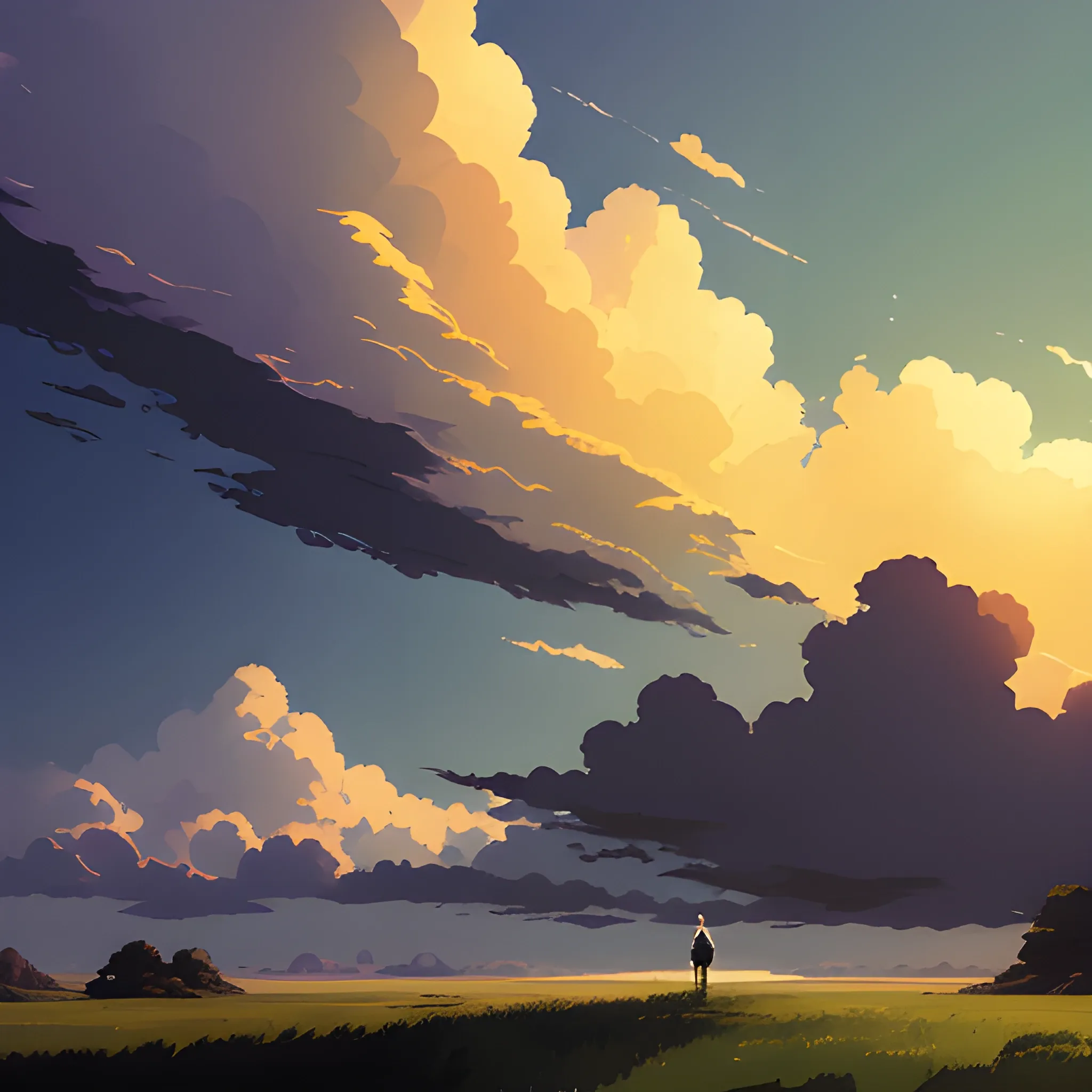 sky with cloud... in the style of makoto shinkai and greg rutkowski and albert bierstadt and james gurney, Cartoon