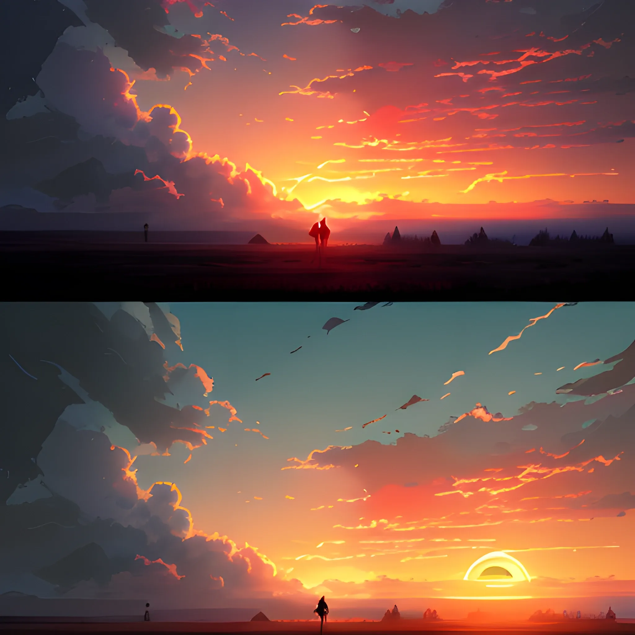 sunrise with cloud... in the style of makoto shinkai and greg rutkowski and albert bierstadt and james gurney, Cartoon