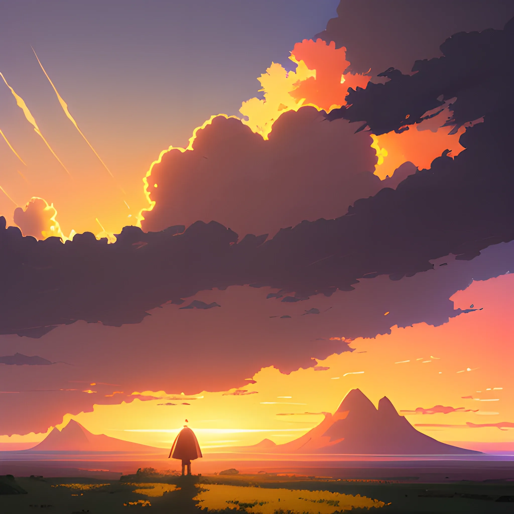 sunrise with cloud... in the style of makoto shinkai and greg rutkowski and albert bierstadt and james gurney, Cartoon