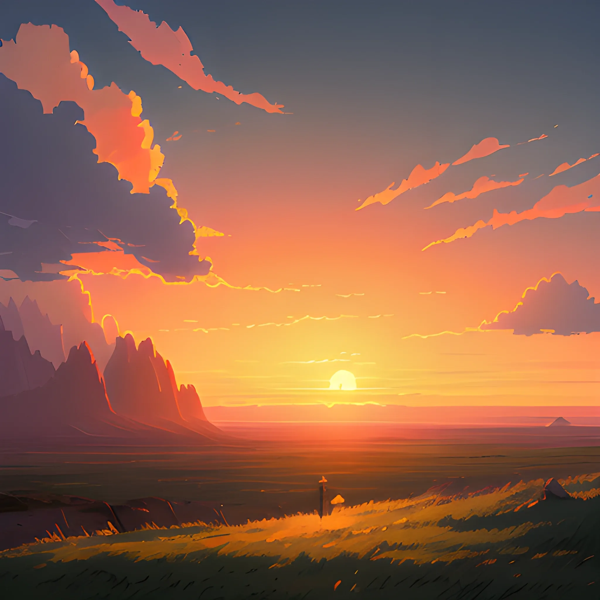 sunrise with cloud... in the style of makoto shinkai and greg rutkowski and albert bierstadt and james gurney, Cartoon