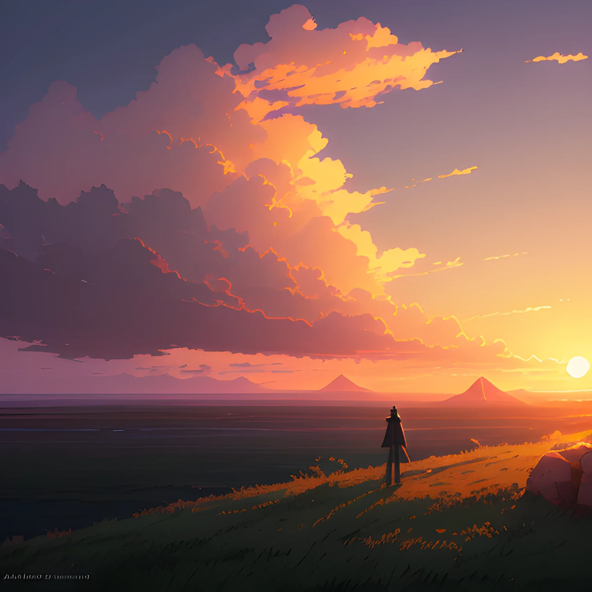 sunrise with cloud... in the style of makoto shinkai and greg rutkowski and albert bierstadt and james gurney, Cartoon