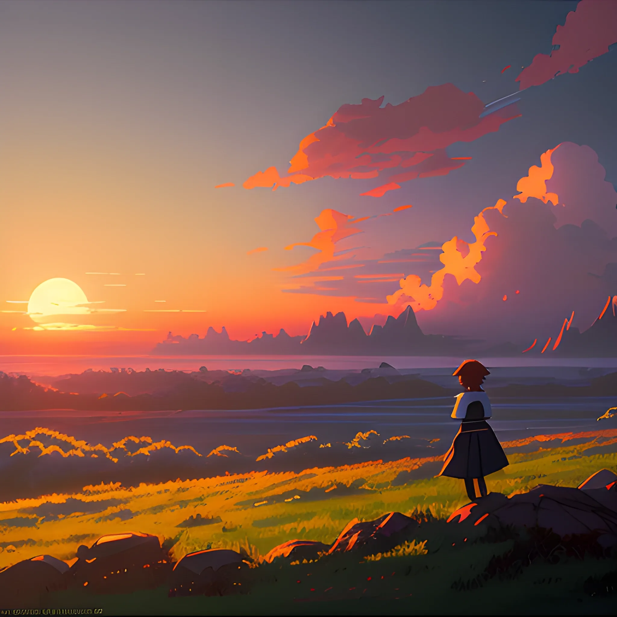 sunrise with cloud... in the style of makoto shinkai and greg rutkowski and albert bierstadt and james gurney, Cartoon