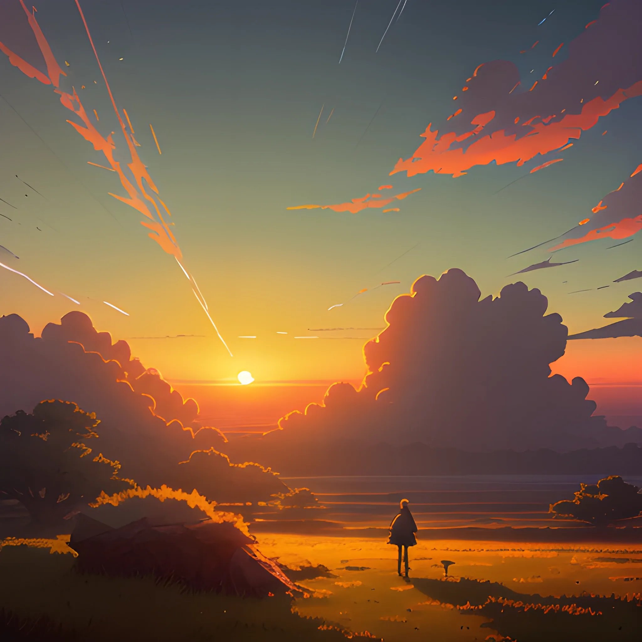 sunrise with cloud... in the style of makoto shinkai and greg rutkowski and albert bierstadt and james gurney, Cartoon