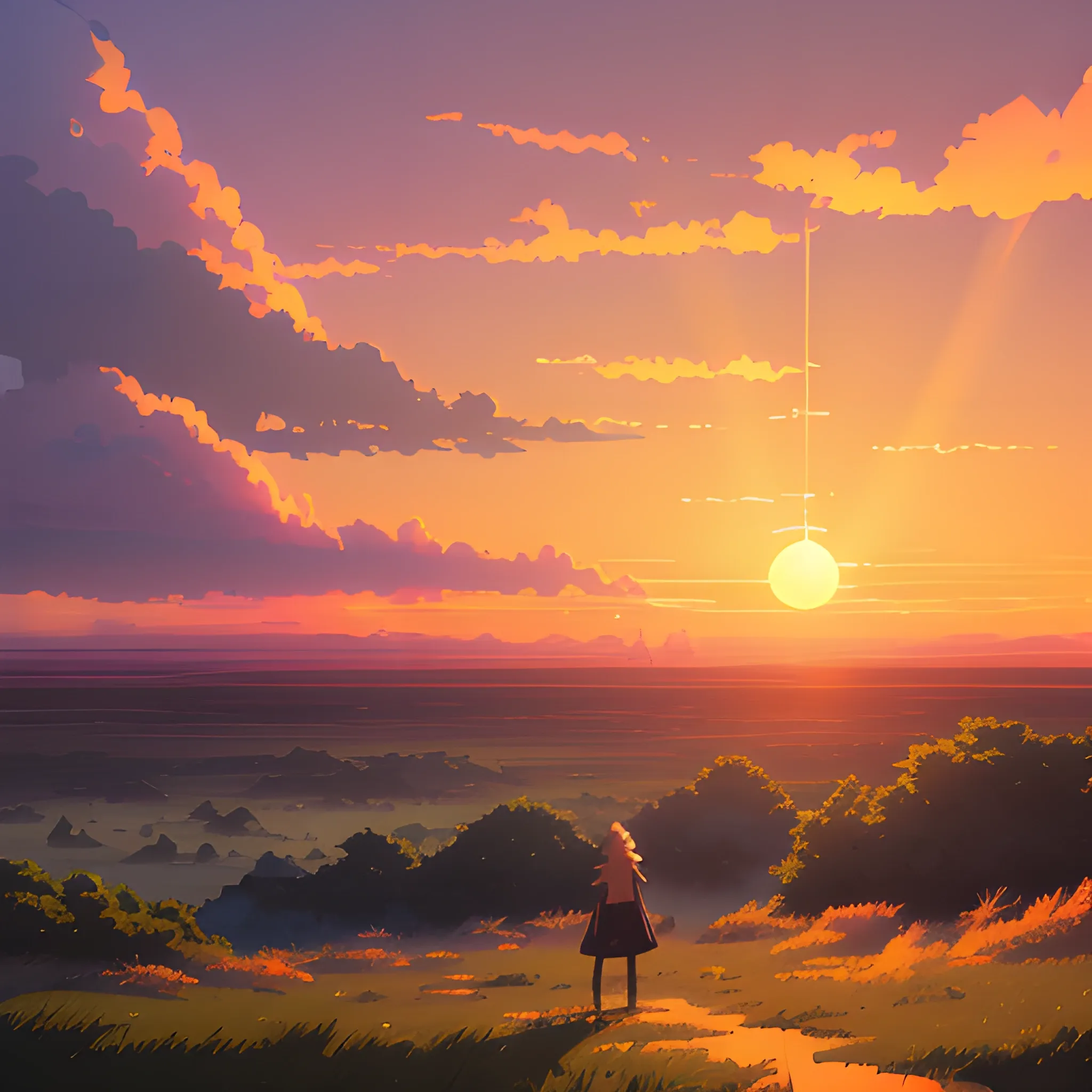 sunrise with cloud... in the style of makoto shinkai and greg rutkowski and albert bierstadt and james gurney, Cartoon