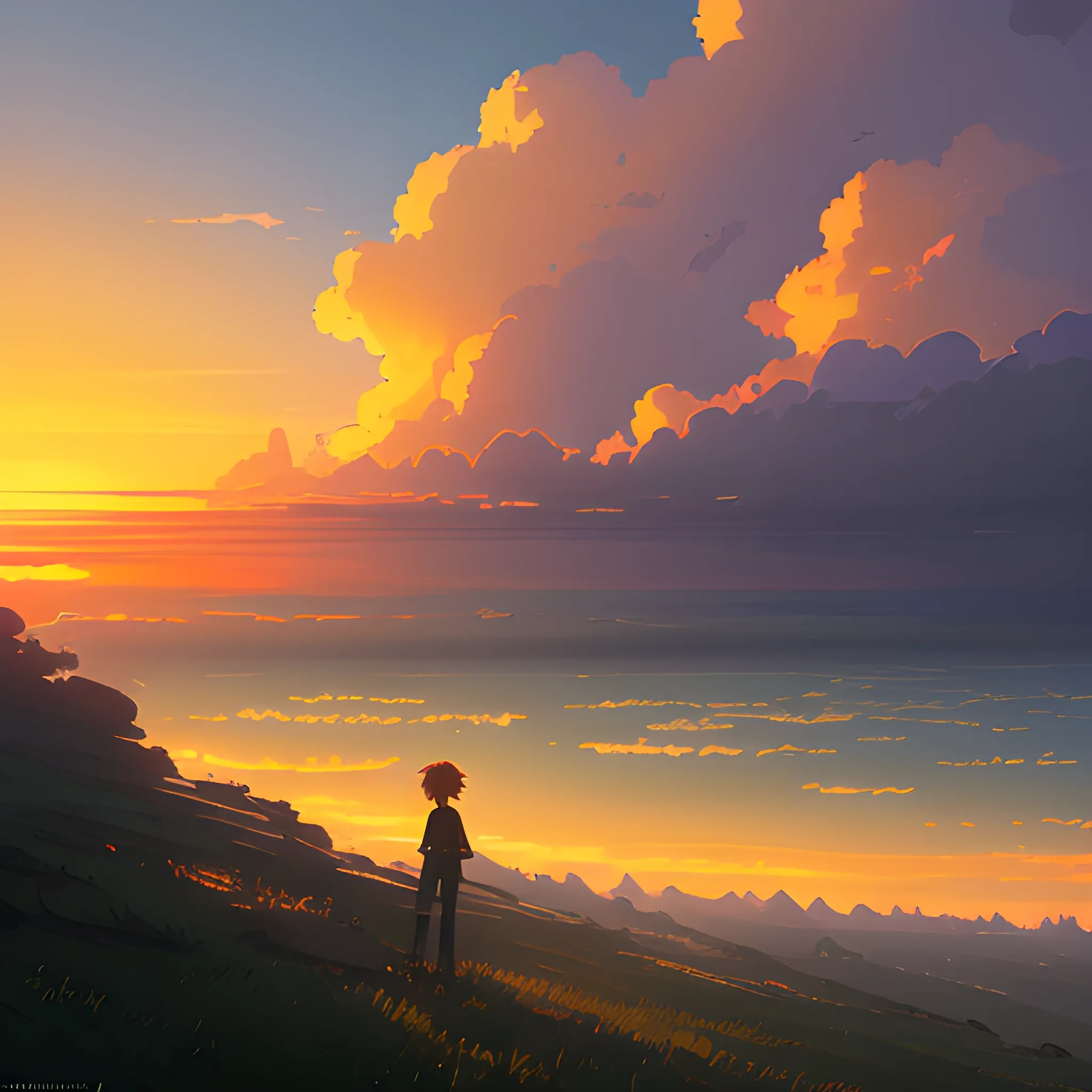 sunrise with cloud... in the style of makoto shinkai and greg rutkowski and albert bierstadt and james gurney, Cartoon