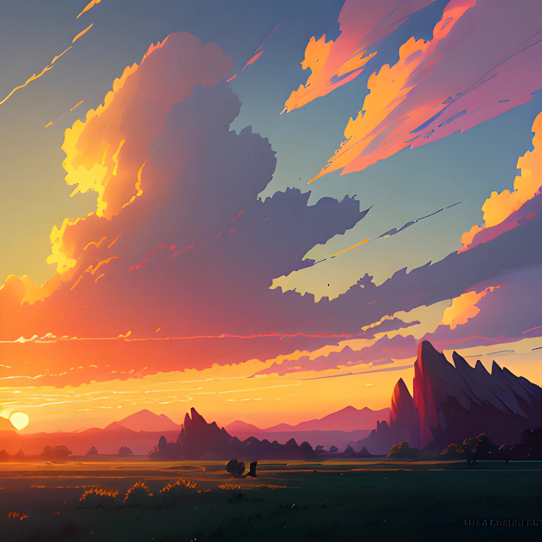 sunrise with cloud... in the style of makoto shinkai and greg rutkowski and albert bierstadt and james gurney, Cartoon