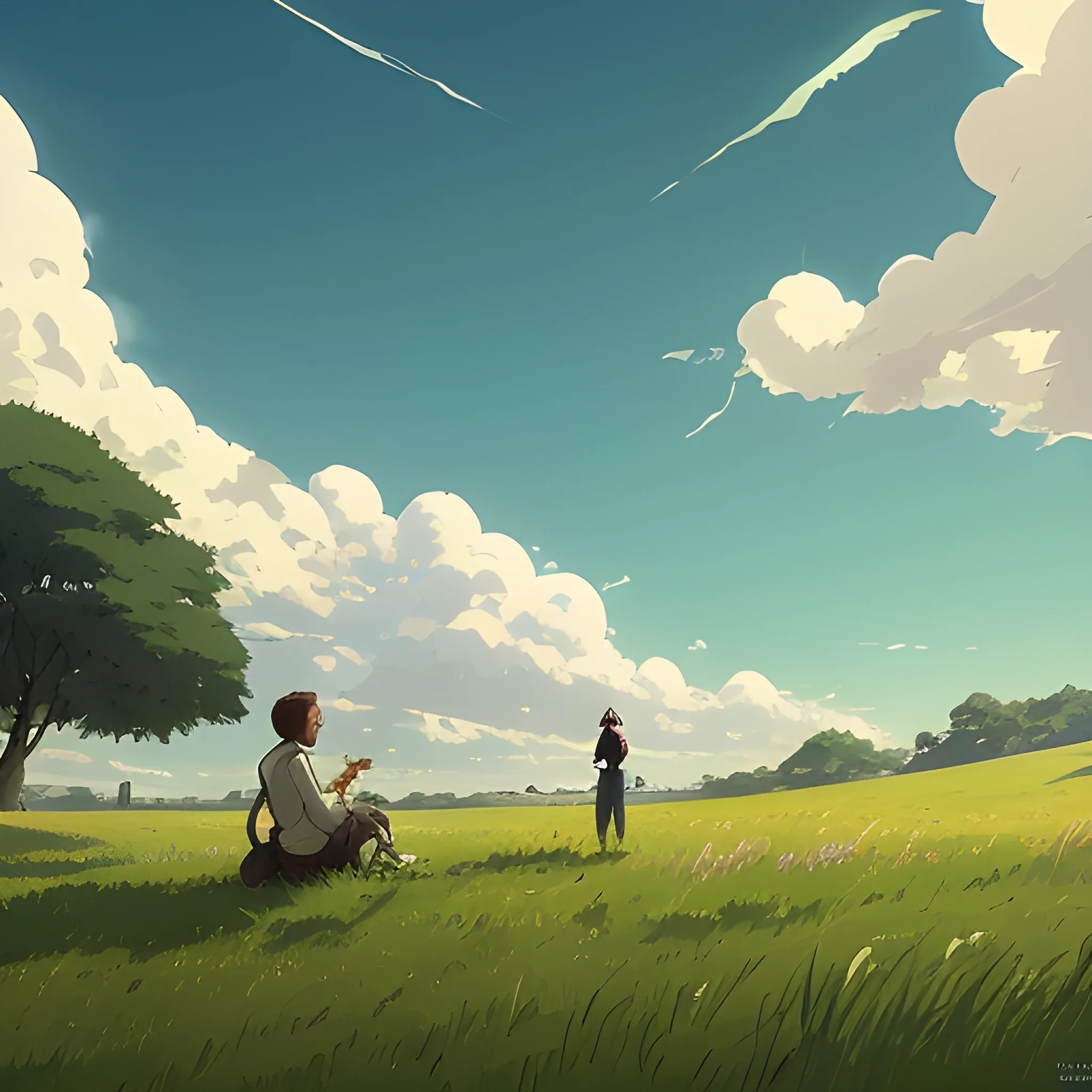 fooliage with grass and sky... in the style of makoto shinkai and greg rutkowski and albert bierstadt and james gurney, Cartoon, Cartoon