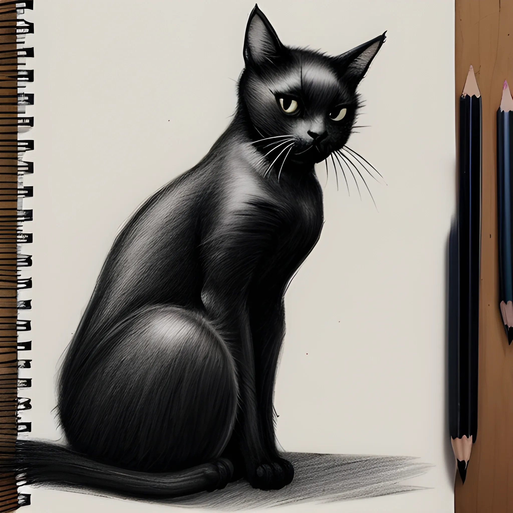 old black cat, Pencil Sketch