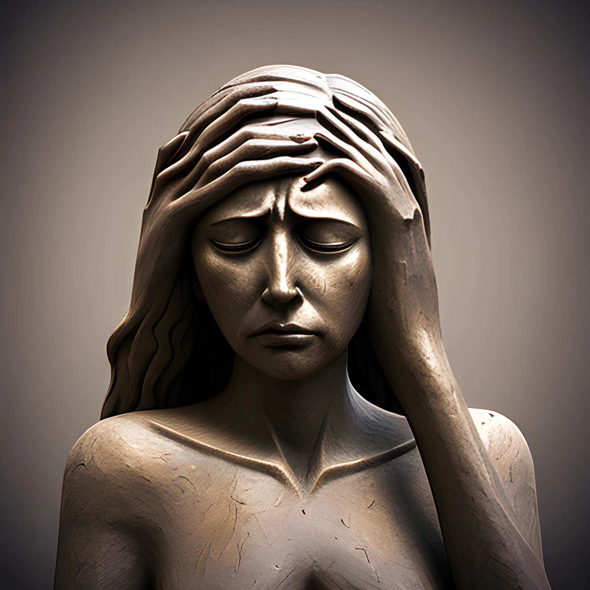 woman in sorrow because of losing her lover sculpture style