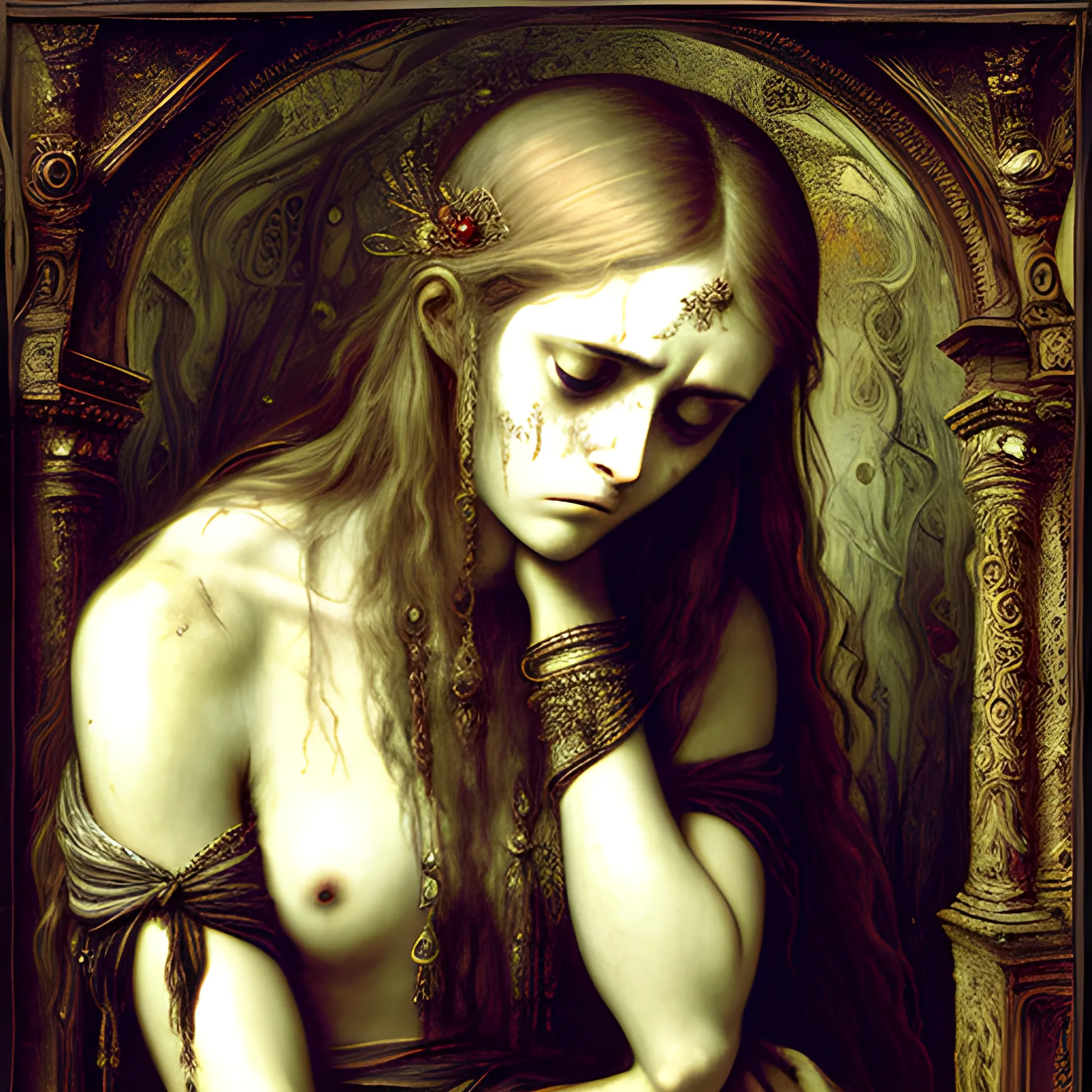 woman in sorrow because of losing her lover gustave moreau style