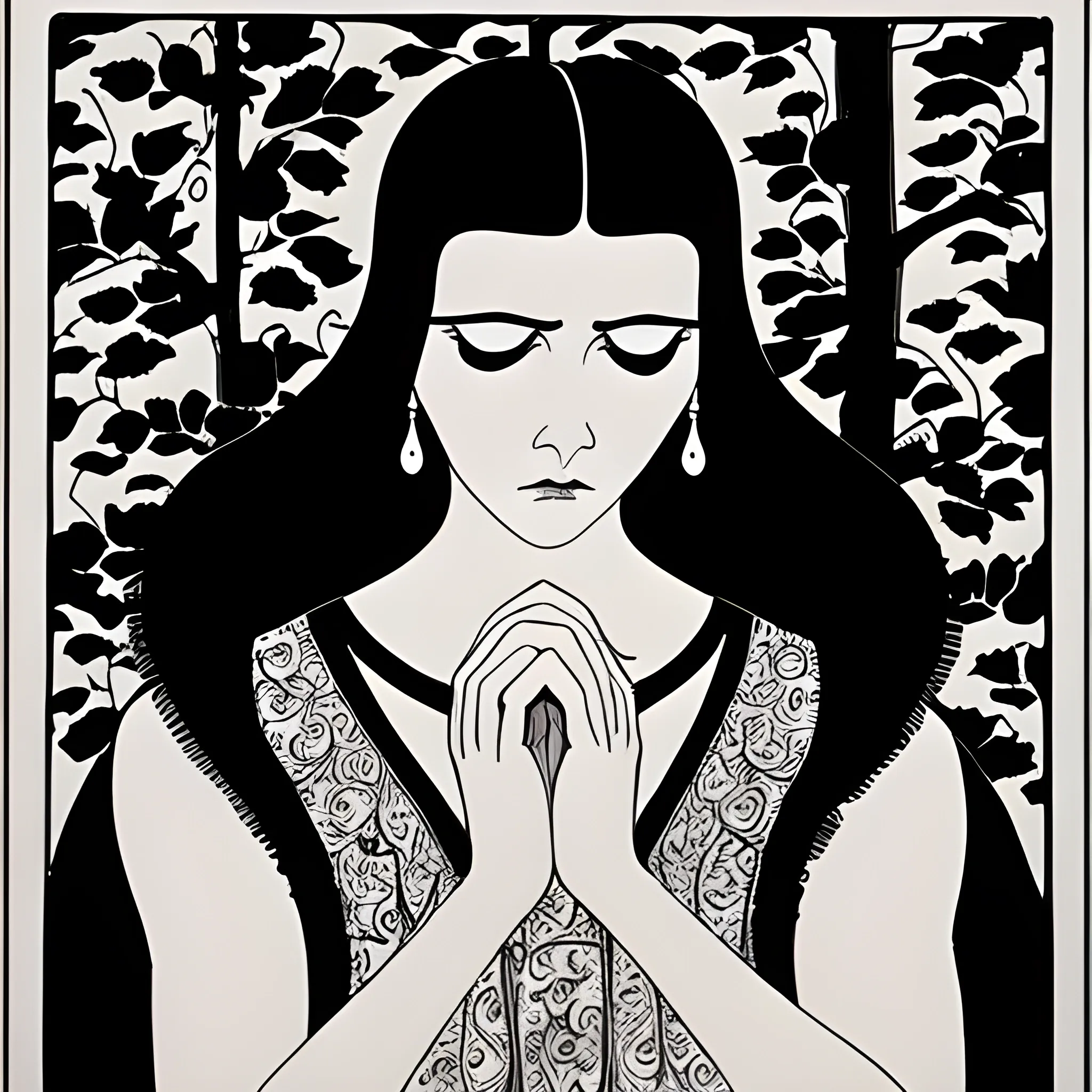 woman in sorrow because of losing her lover aubrey beardsley style