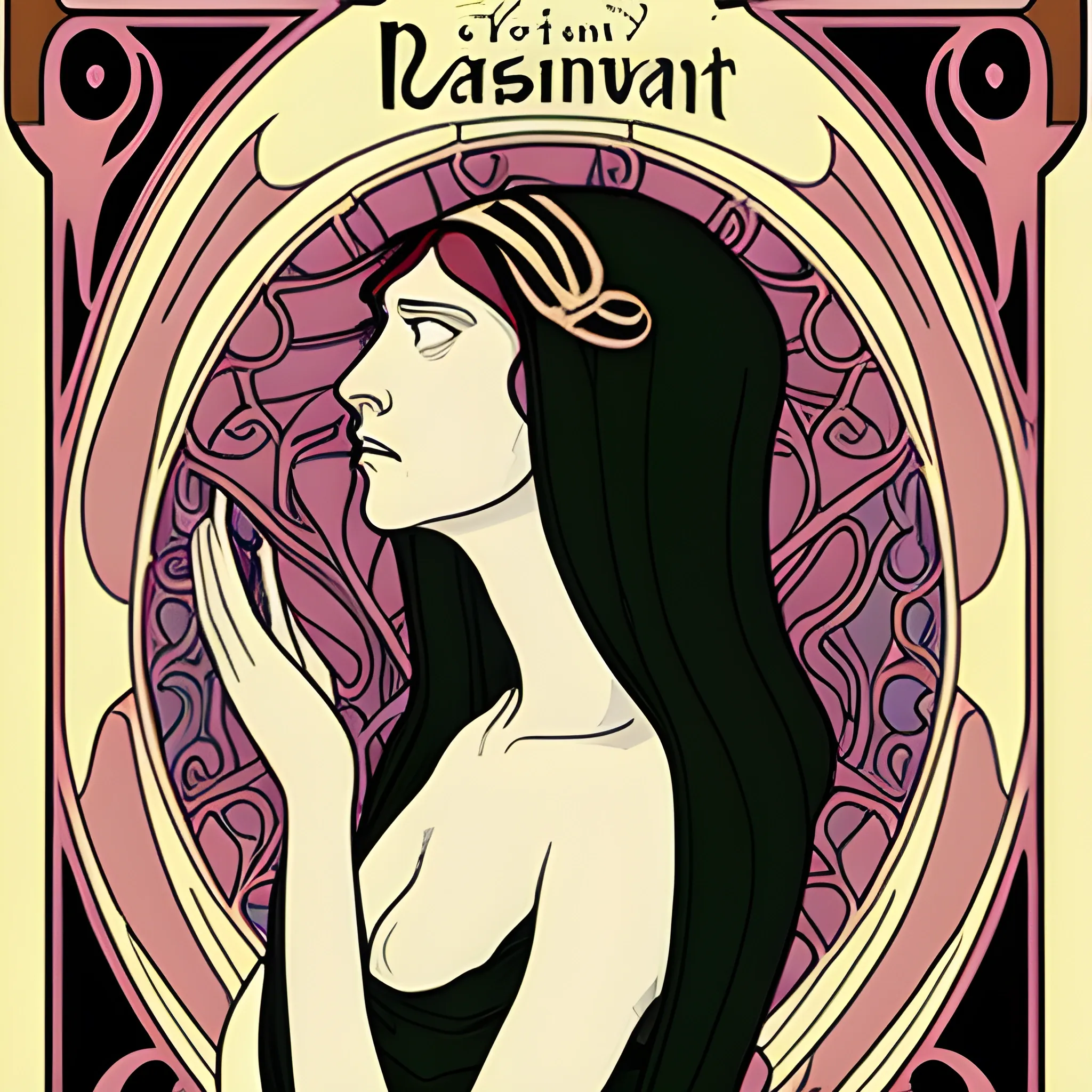 woman in despair because of losing her lover art nouveau style