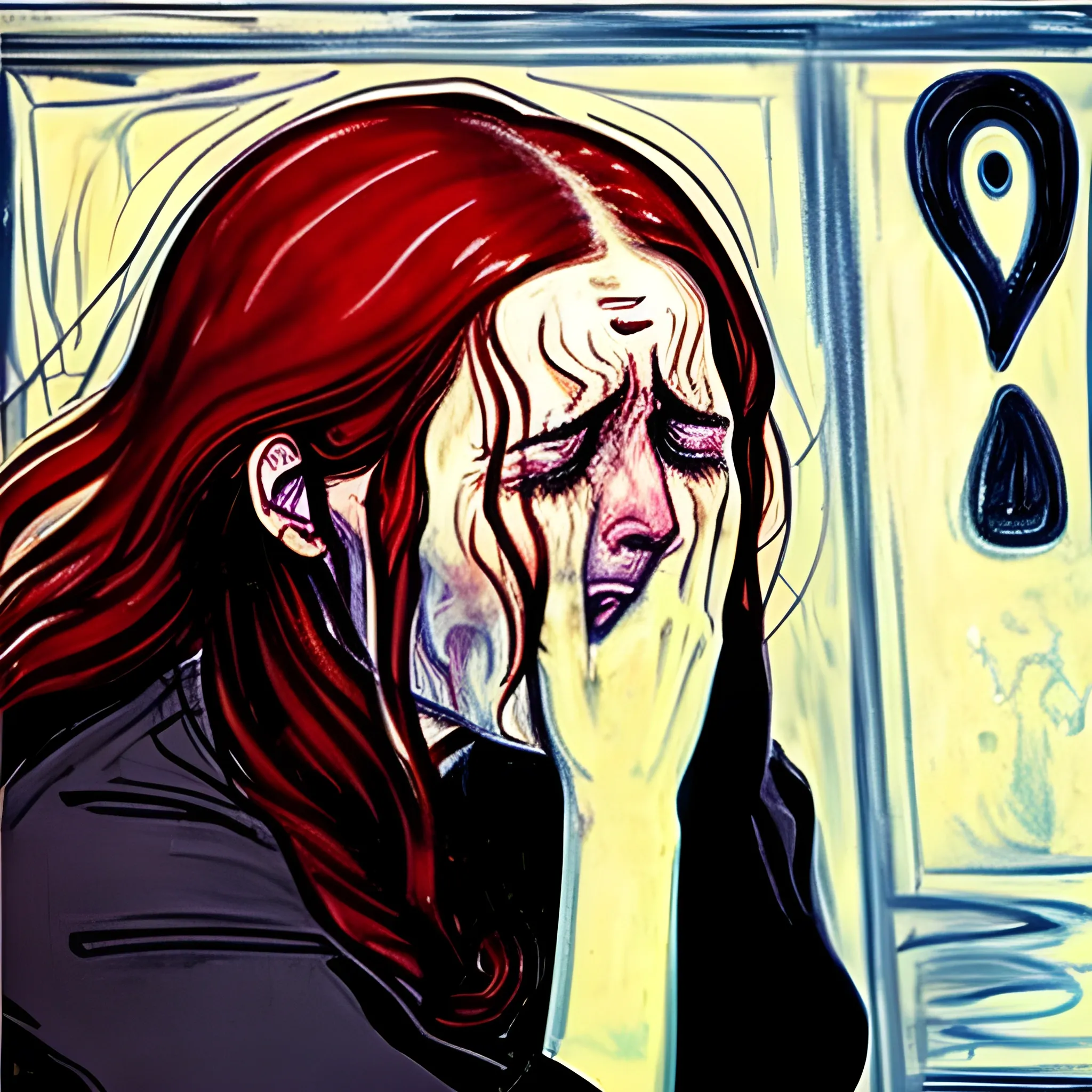 beautiful woman in despair crying because of losing her lover edvard munch style  