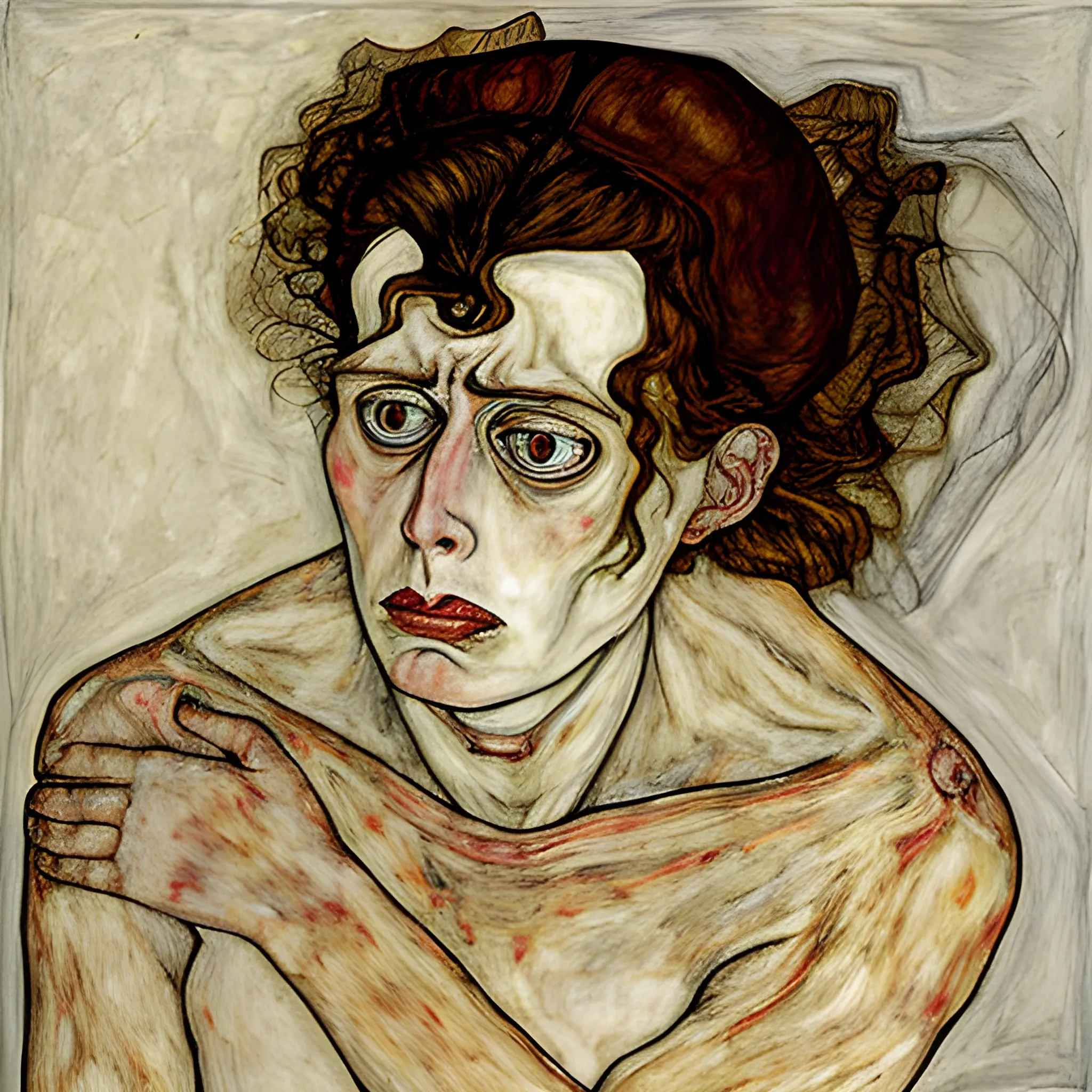 woman in despair because of losing her lover egon schiele style