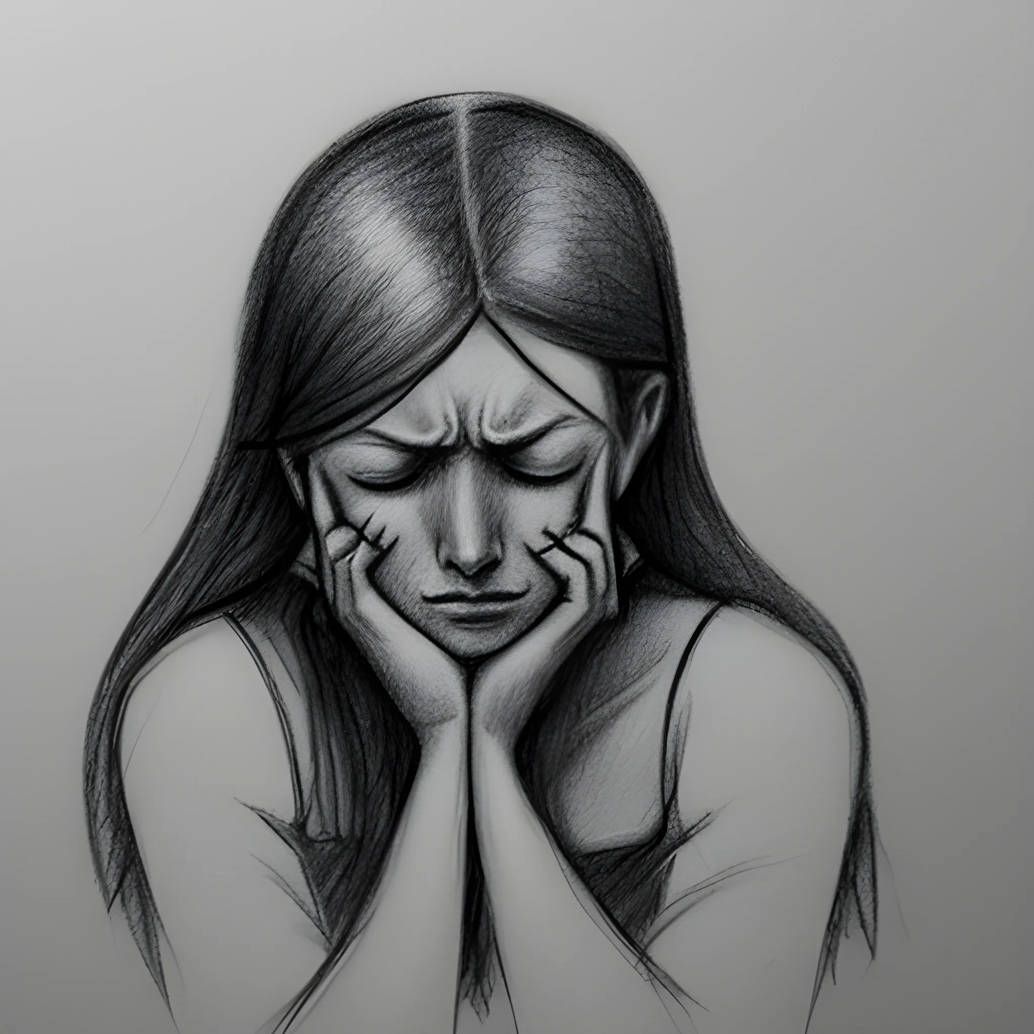 woman in despair because of losing her lover full siluette pencil sketch