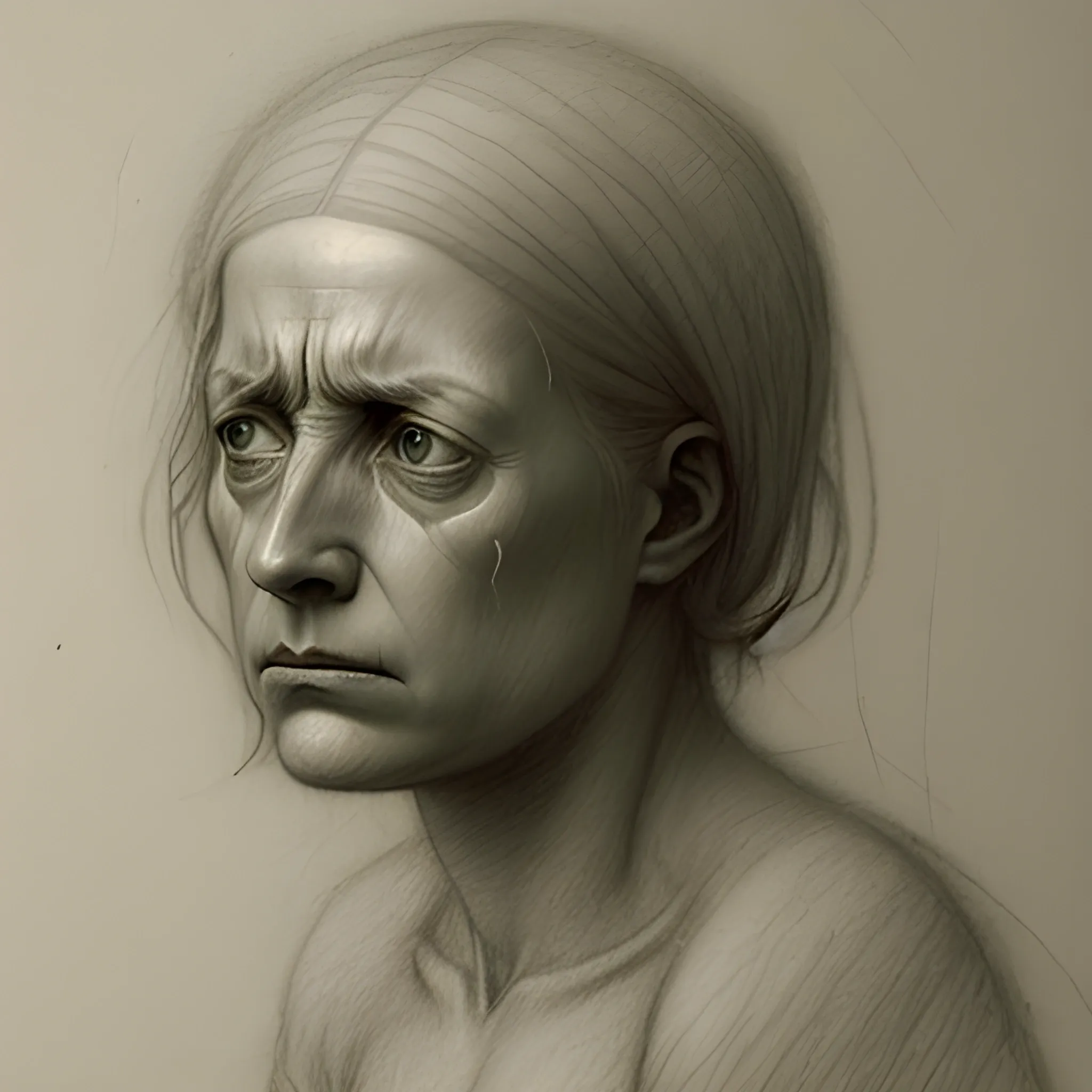  woman in despair Odd Nerdrum style pencil sketch