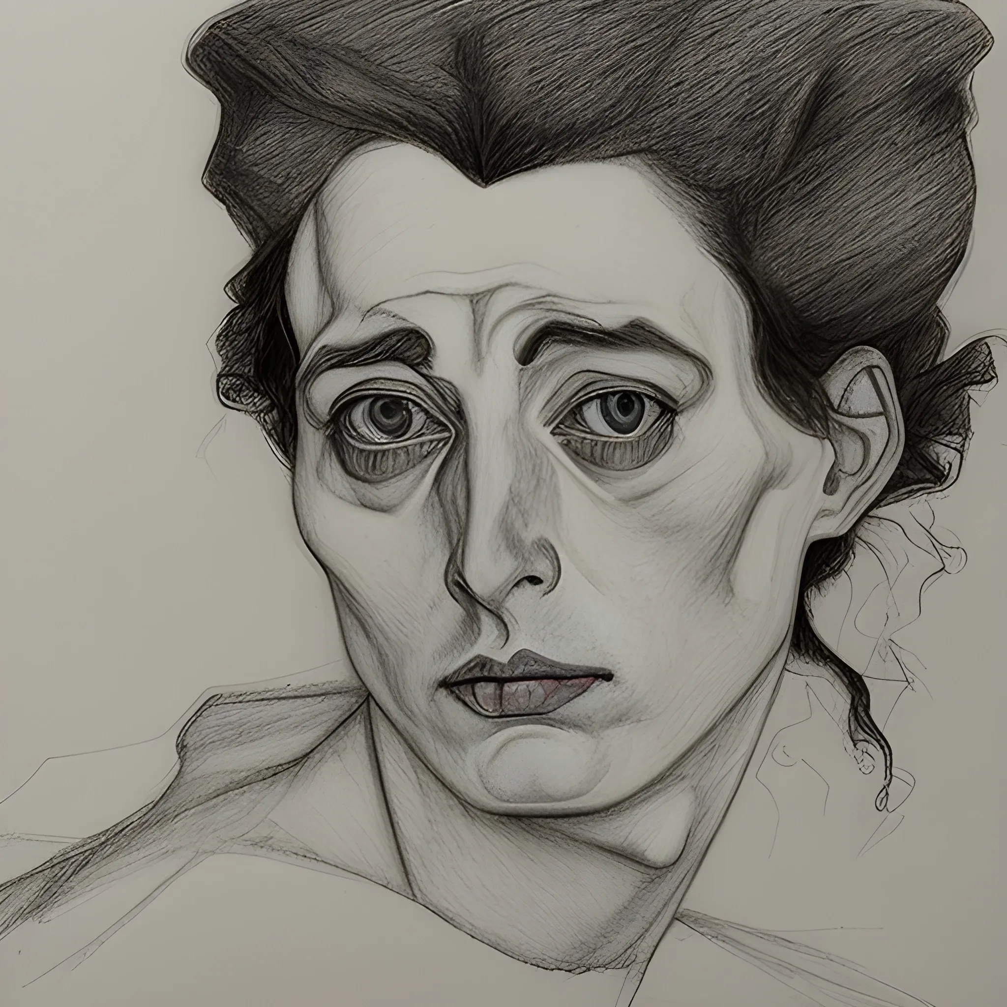  beautiful woman face in despair egon schiele style pencil sketch