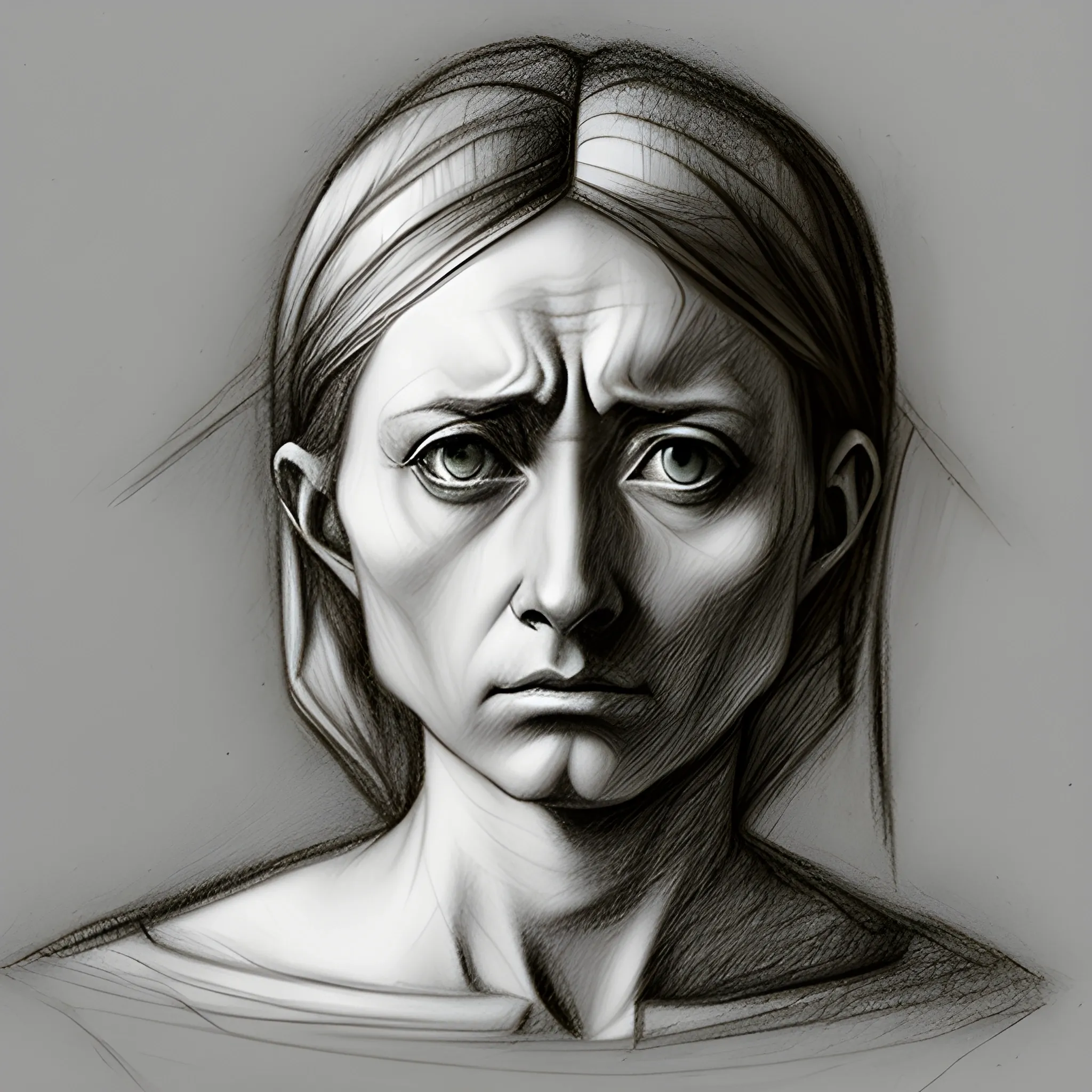  woman in despair caravaggio style pencil sketch