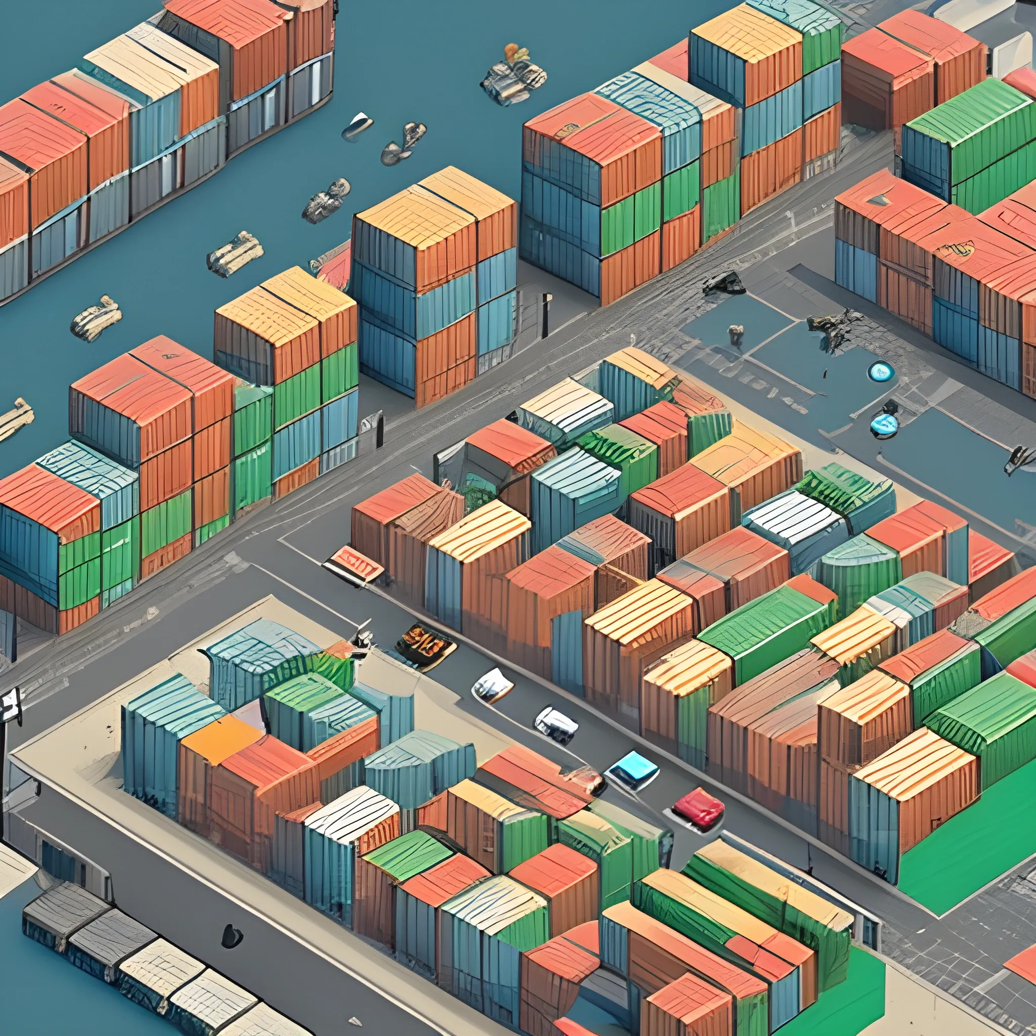 la mappa di una città  fatta di containers  ma come se fosse la mappa di un videogame, 
