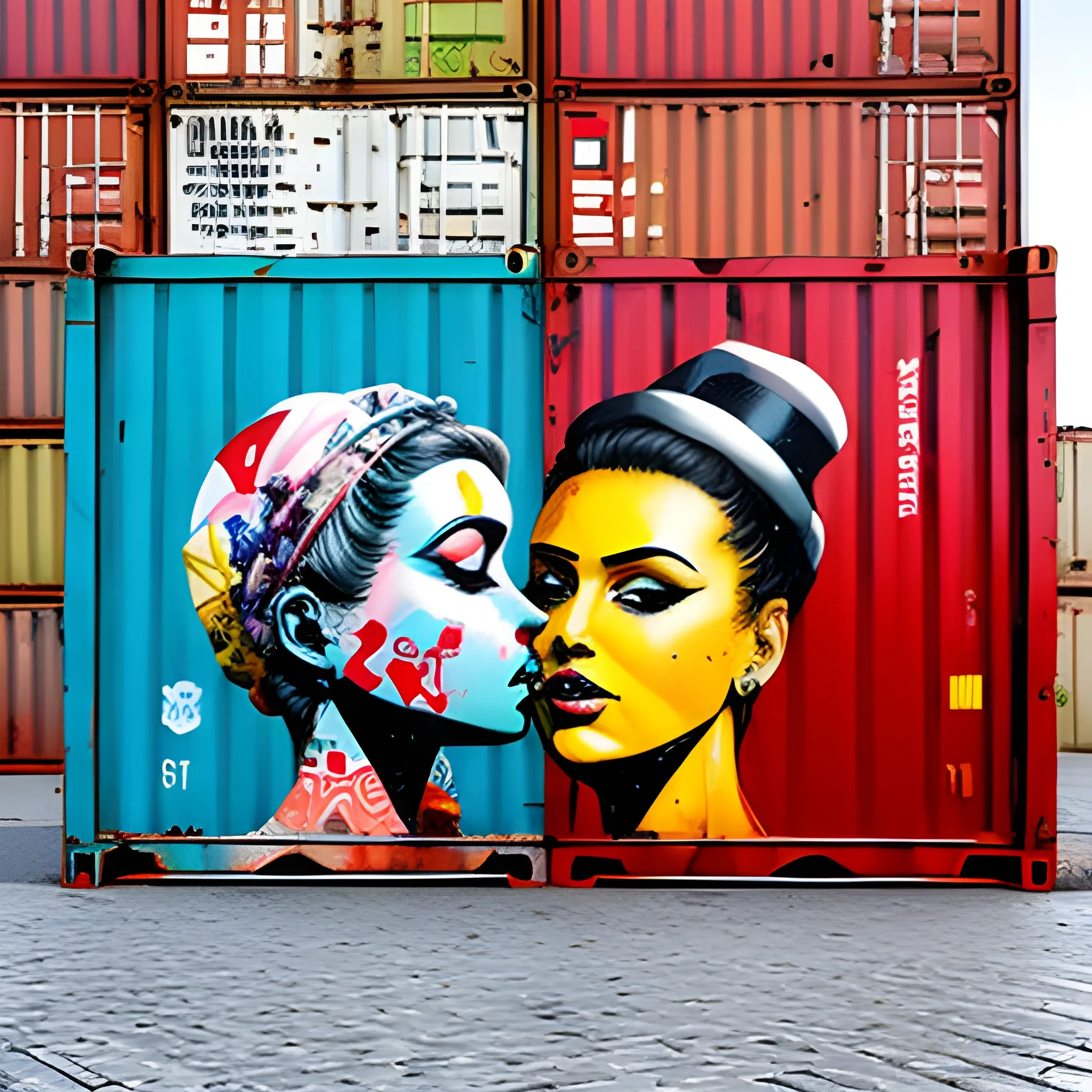 amore  fra urban artists in una città fatta di containers dipinti


