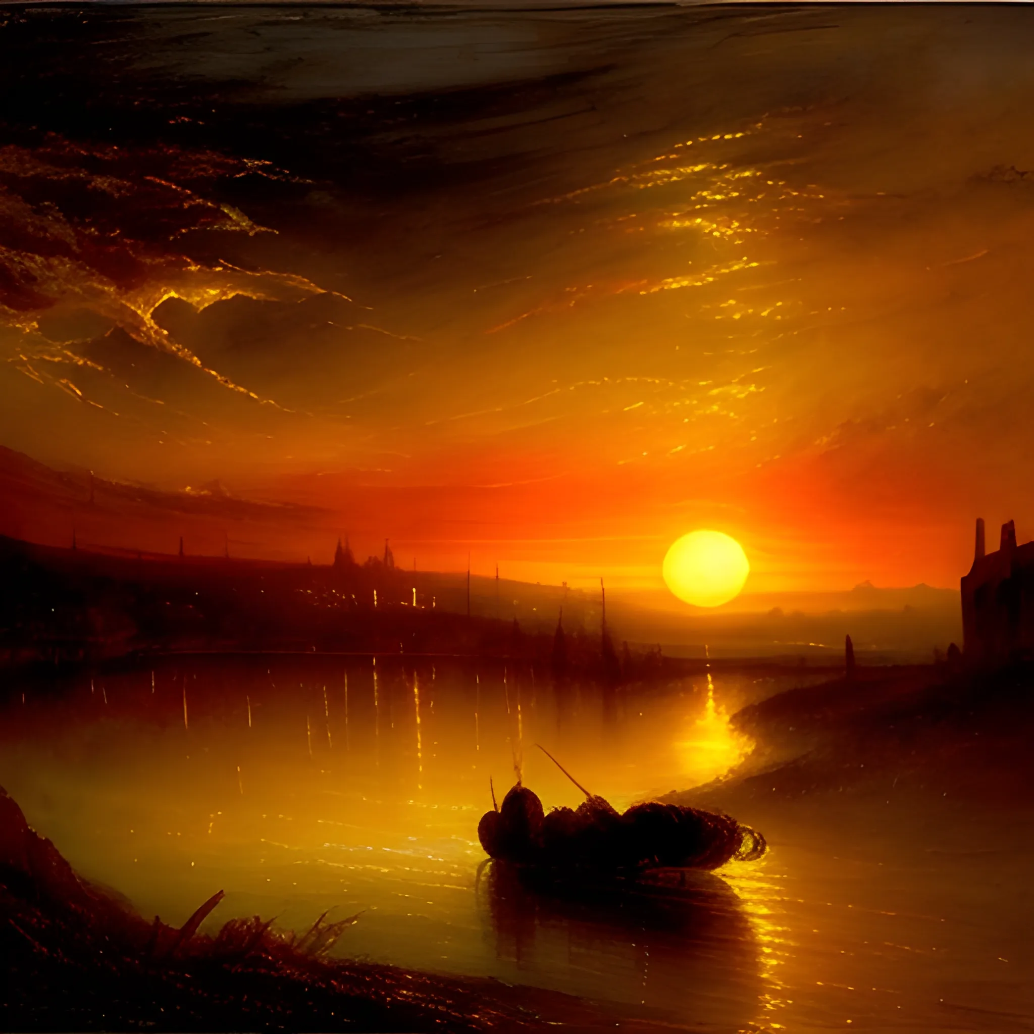 realism  darkness sunset  in estyle Turner’s Romantic landscapes