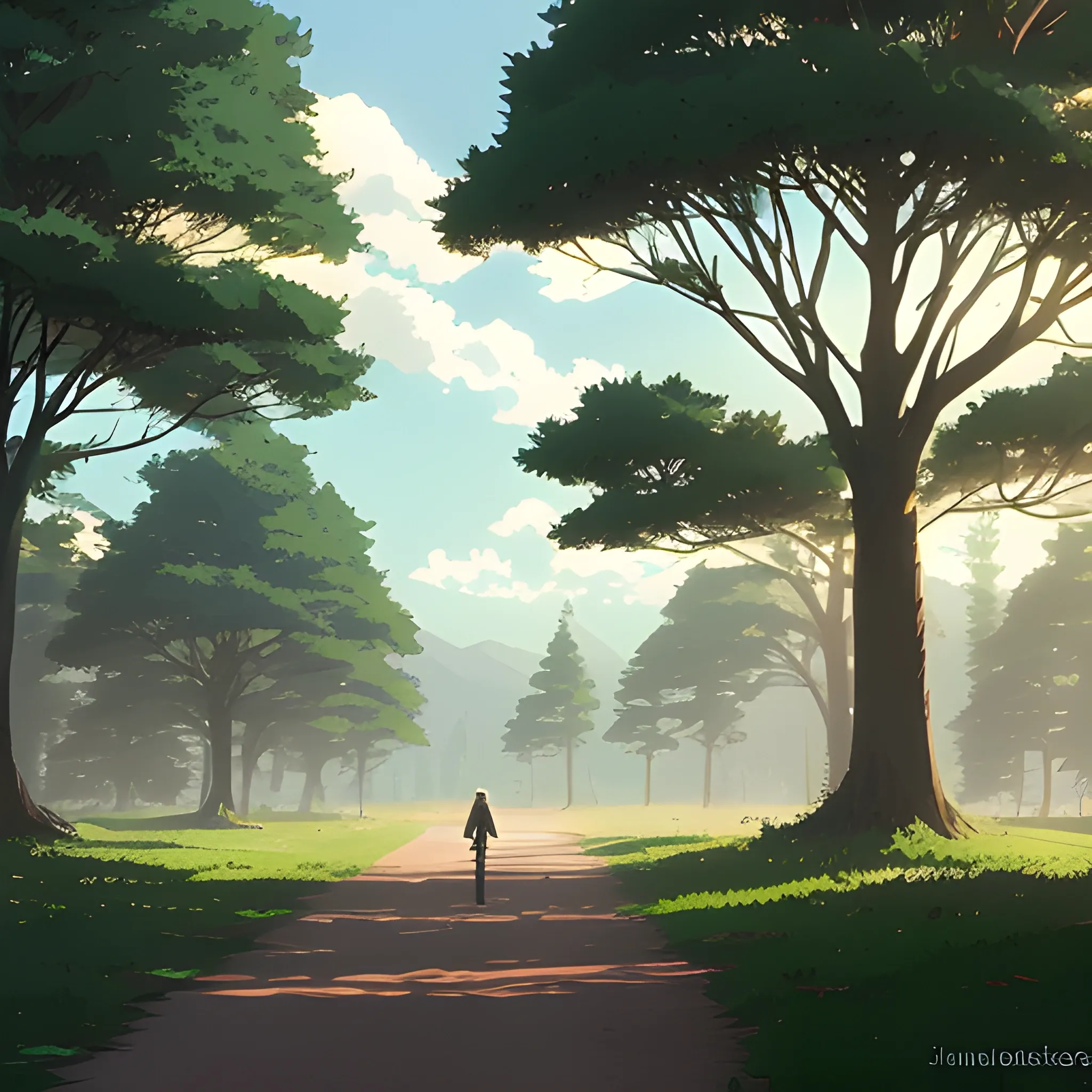 trees... in the style of makoto shinkai and greg rutkowski and albert bierstadt and james gurney, Cartoon