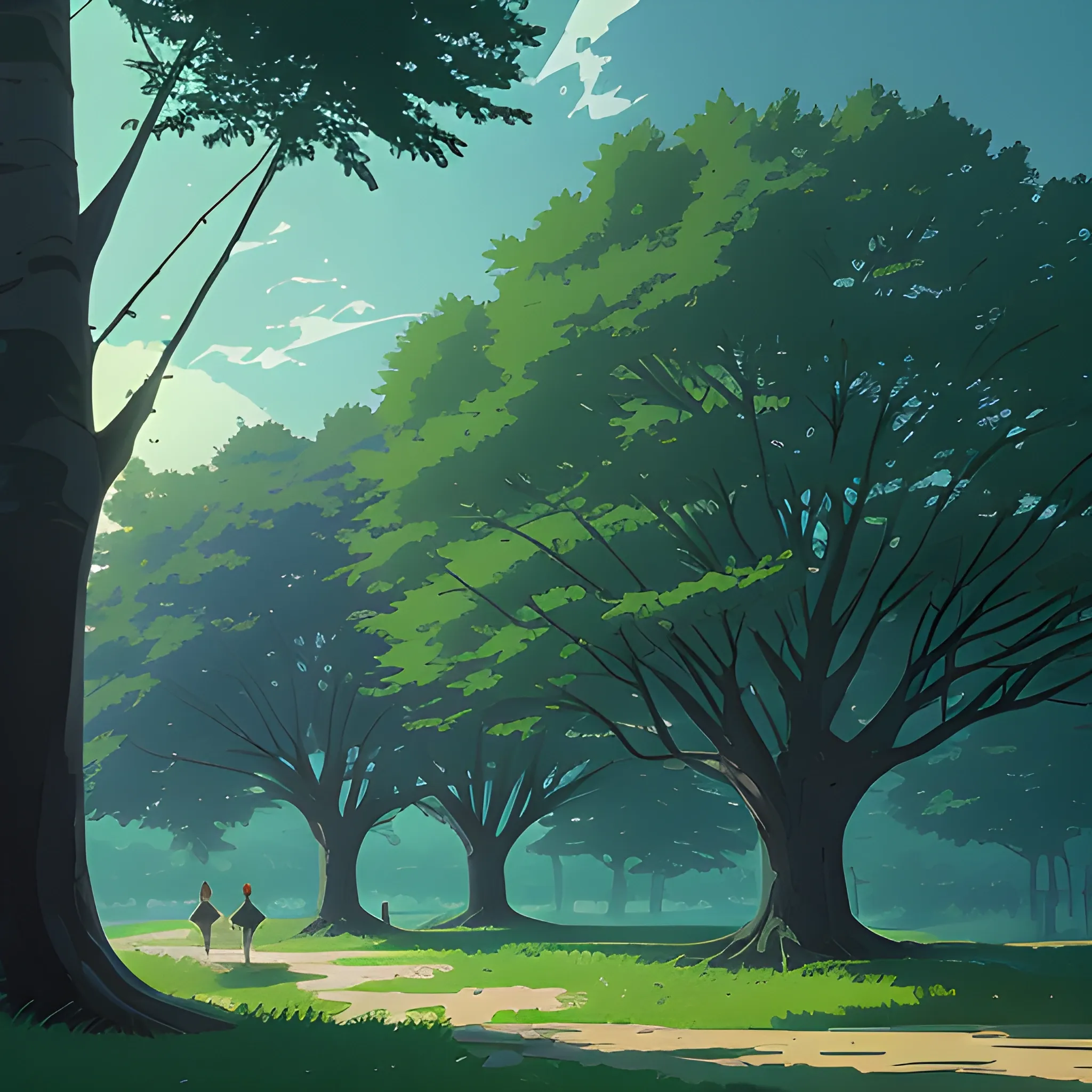 trees... in the style of makoto shinkai and greg rutkowski and albert bierstadt and james gurney, Cartoon