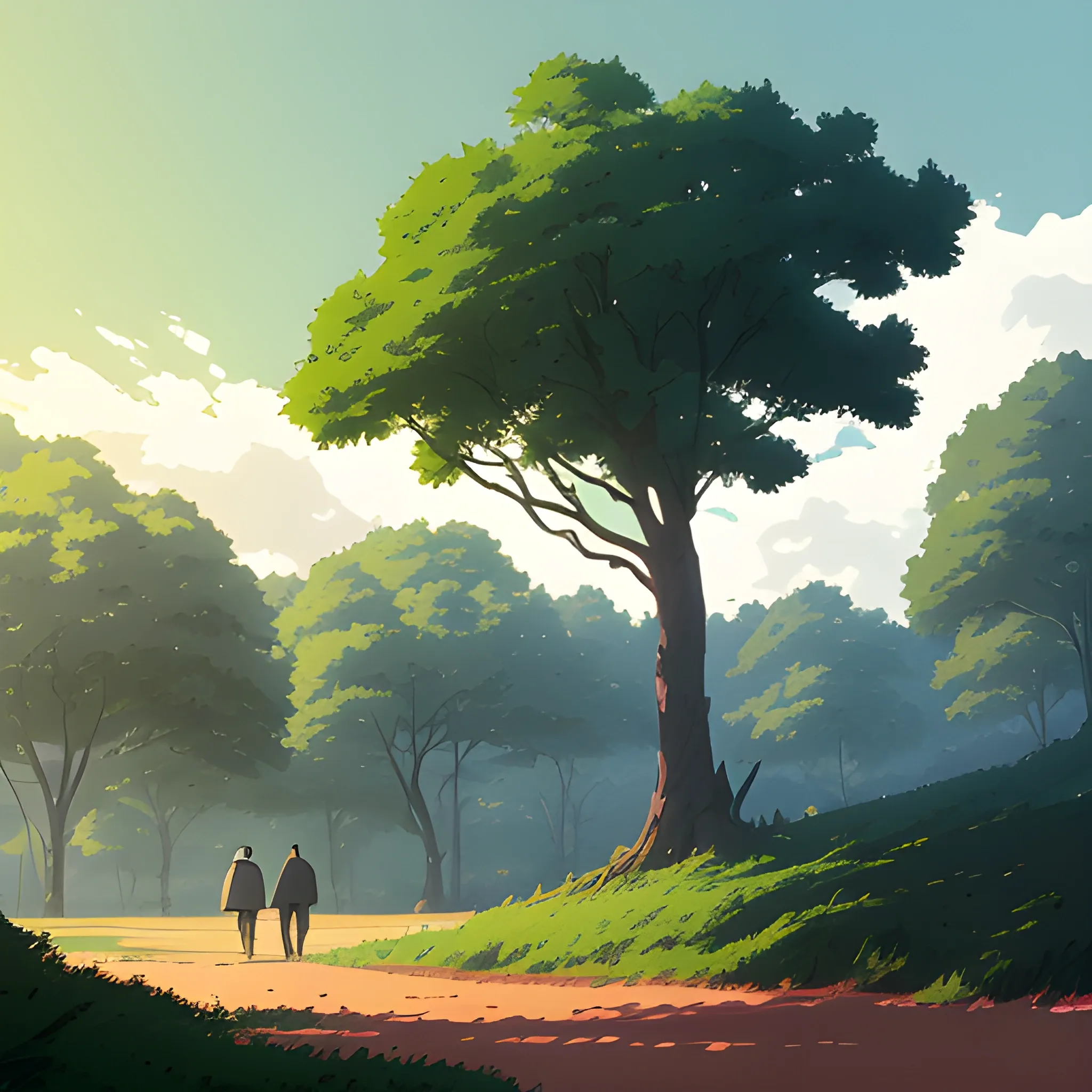 trees... in the style of makoto shinkai and greg rutkowski and albert bierstadt and james gurney, Cartoon