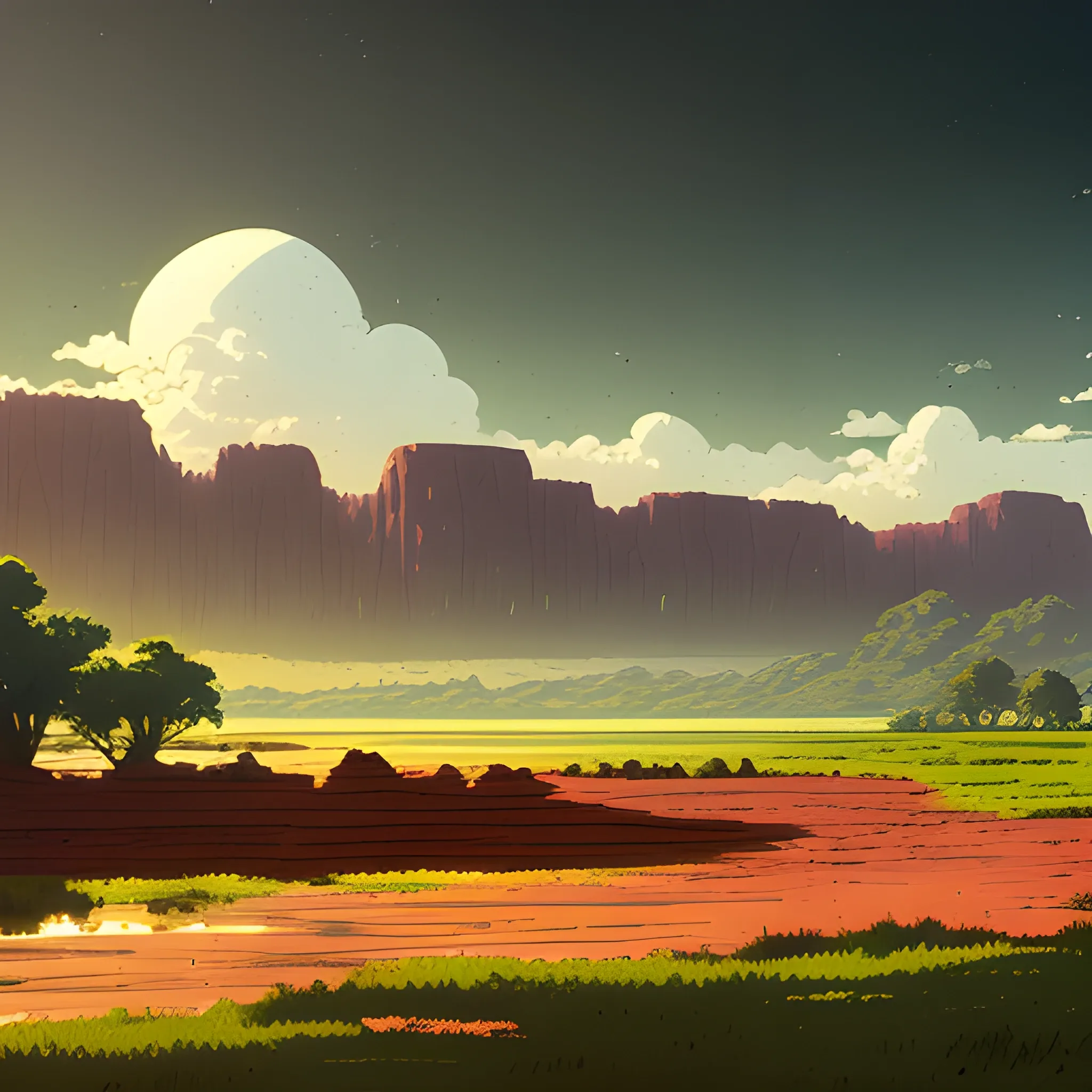 large view of grainy soil... in the style of makoto shinkai and greg rutkowski and albert bierstadt and james gurney, Cartoon