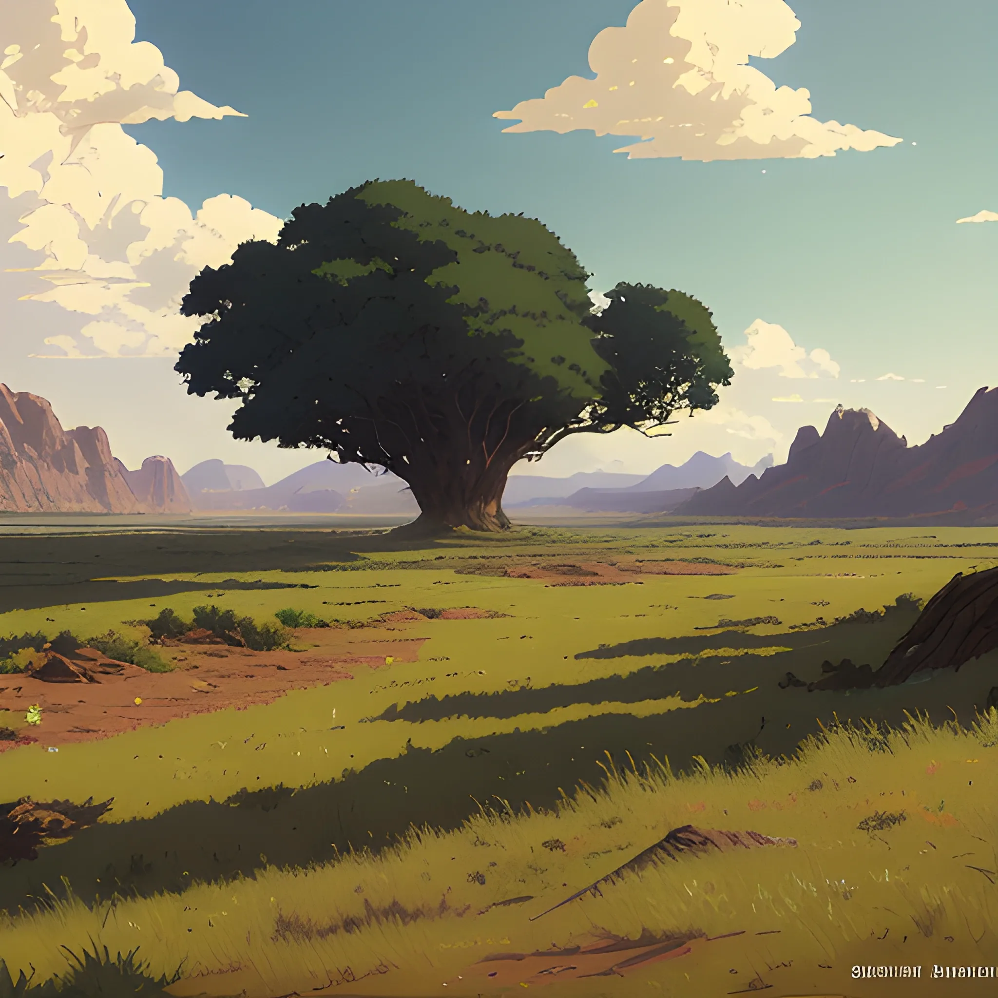 large view of grainy soil... in the style of makoto shinkai and greg rutkowski and albert bierstadt and james gurney, Cartoon