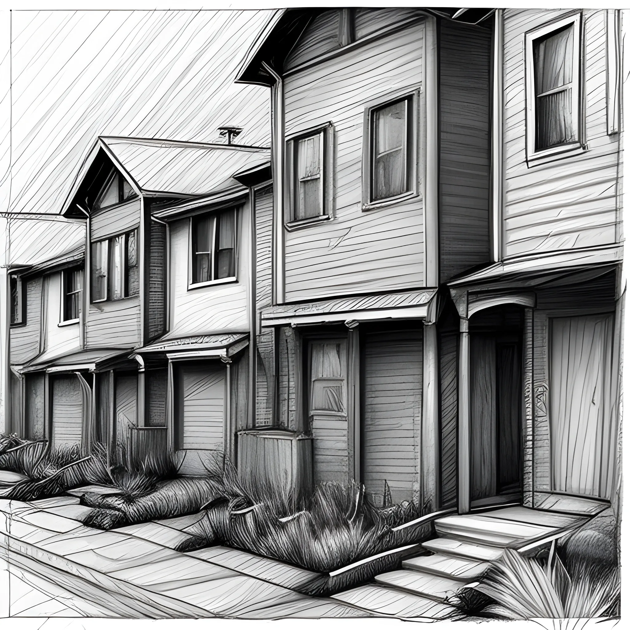 poor neighborhood, Pencil Sketch