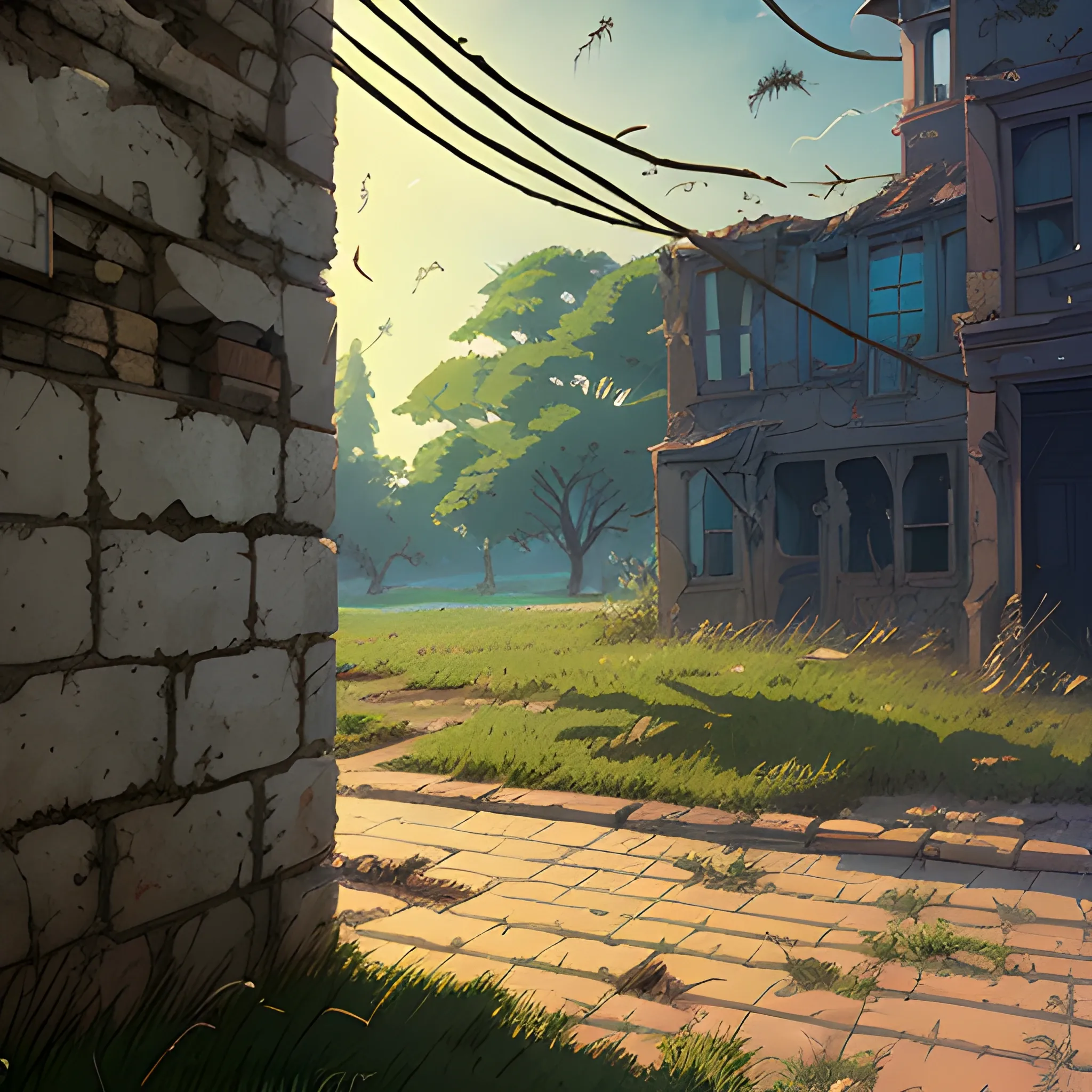 close up on an old dilapidated wall with cobwebs... in the style of makoto shinkai and greg rutkowski and albert bierstadt and james gurney, Cartoon